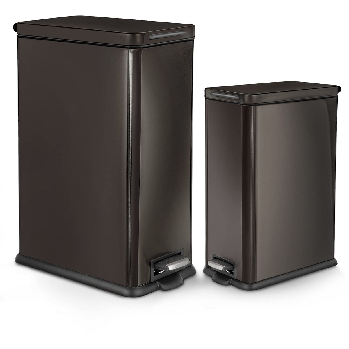 Home Zone Living 8 Gallon And 2.5 Gallon Kitchen Trash Can Combo Value Set, Slim Body Stainless Steel Design, 30 Liter And 9.7 L