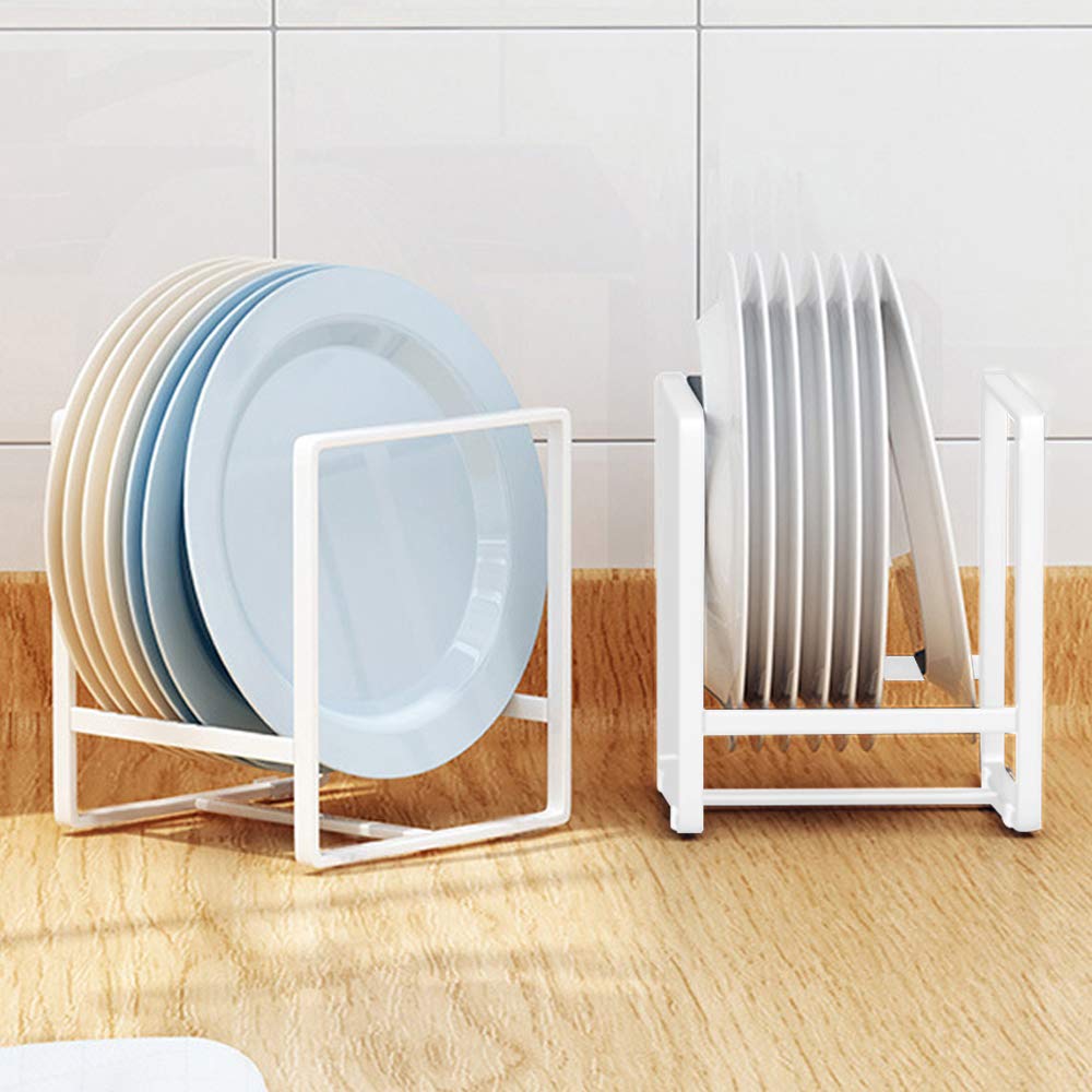 2Pcs Plate Holders Organizer, Metal Dish Storage Dying Display Rack For Cabinet, Counter And Cupboard - White, Small
