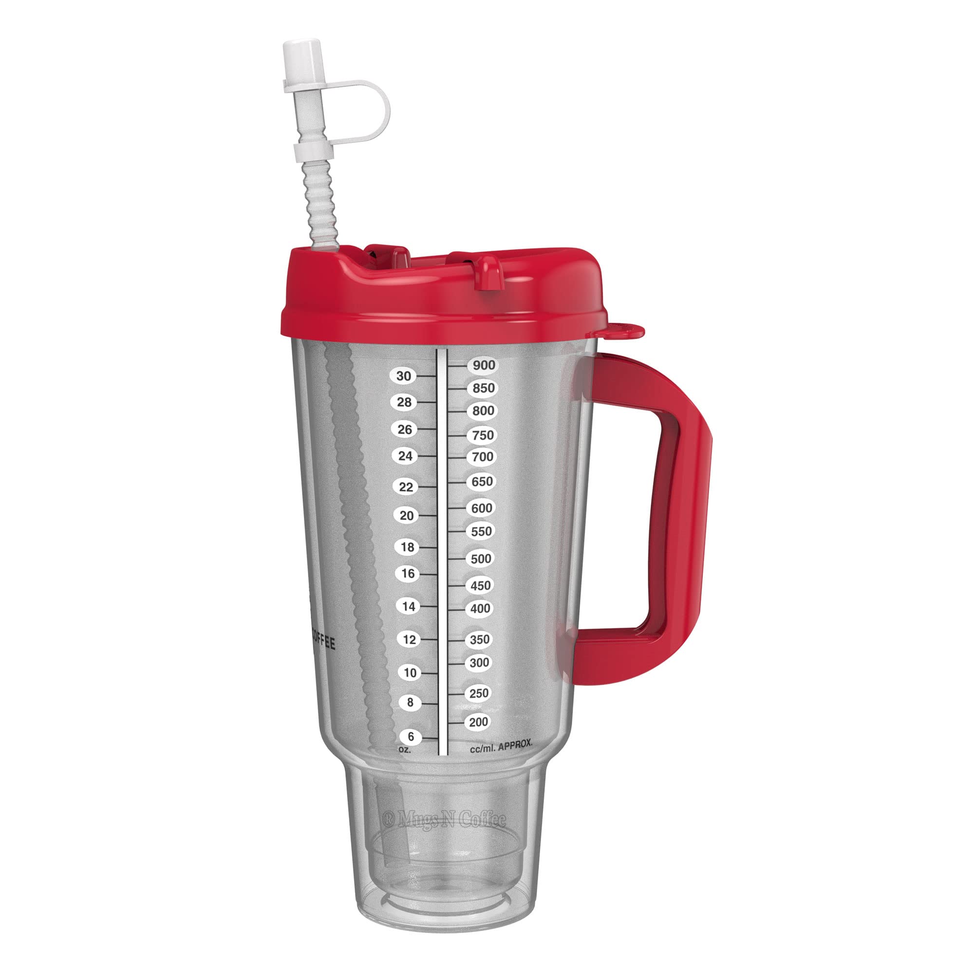 32 Oz Double Walled Hospital Mug With Straw - Car Mug Fits In Most Cup Holders | Travel Mug (Red)