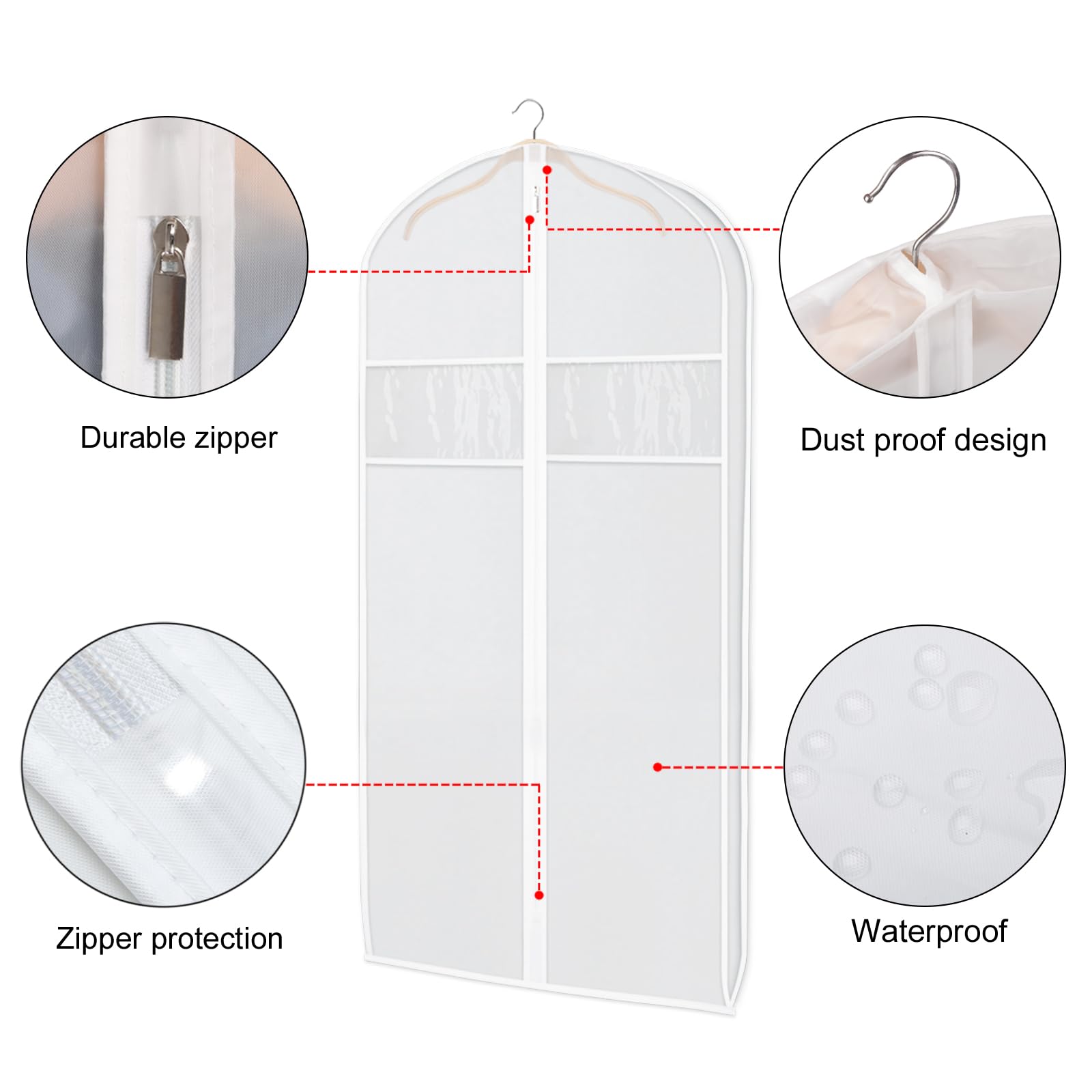 Zilink Clear Suit Coat Bags For Storage 50-Inch Dress Bags For Hanging Clothes With 3'' Gusset Suit Cover Bag For Suit, Coat, Dr