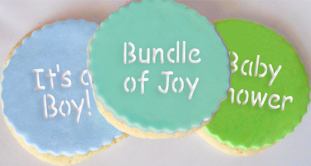 Designer Stencils Baby Lettering Cookie Stencil Set, ( It'S A Girl - It'S A Boy - Baby Shower - Bundle Of Joy - You'Re Special -