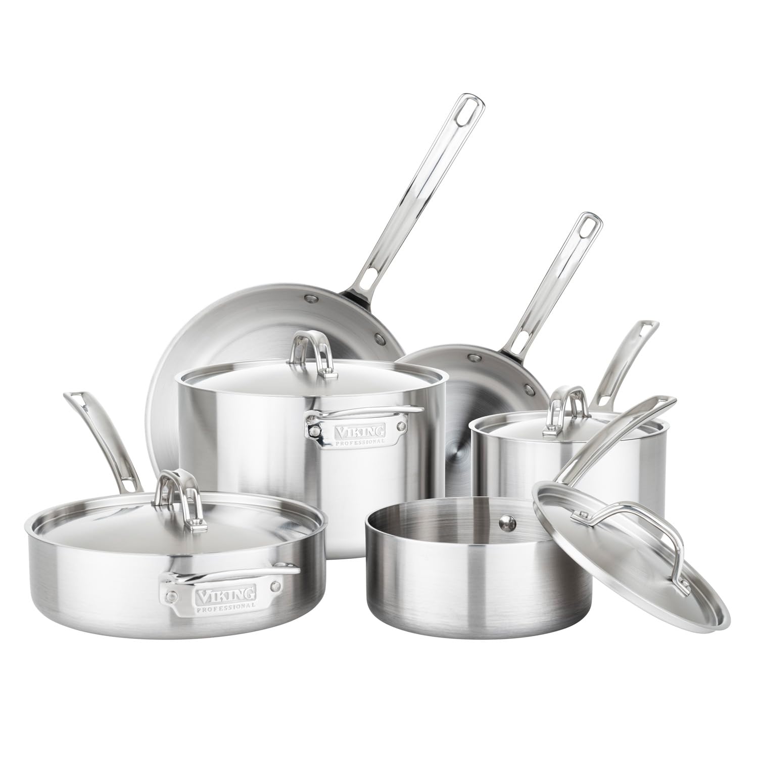 Viking Culinary Professional 5-Ply Stainless Steel Cookware Set, 10 Piece, Dishwasher, Oven Safe, Works on All Cooktops includin