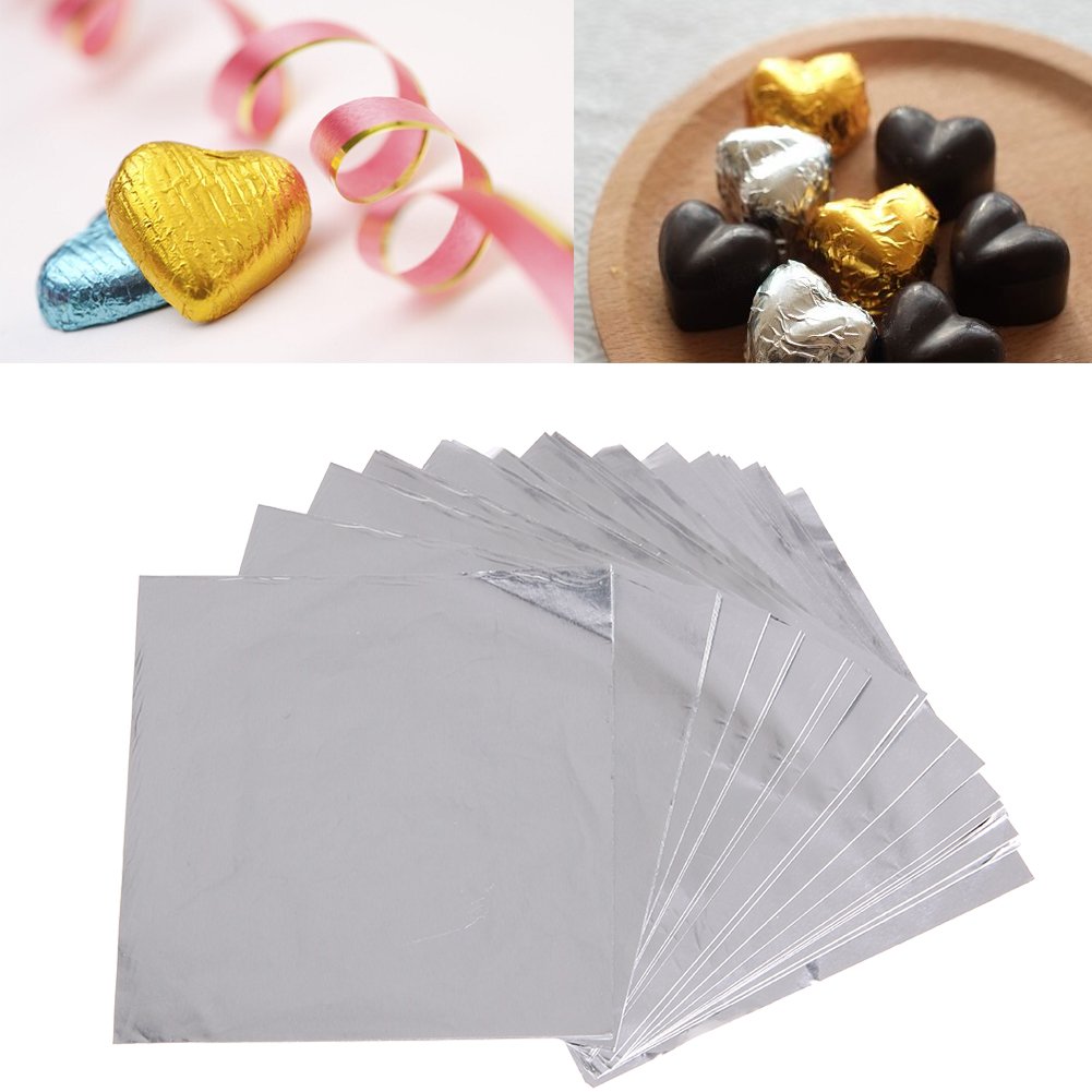 Wowagoga 6x6 Inches Aluminum Foils Paper Chocolate Candy Wrapping/Packing Sheets  Silver Pack of 200