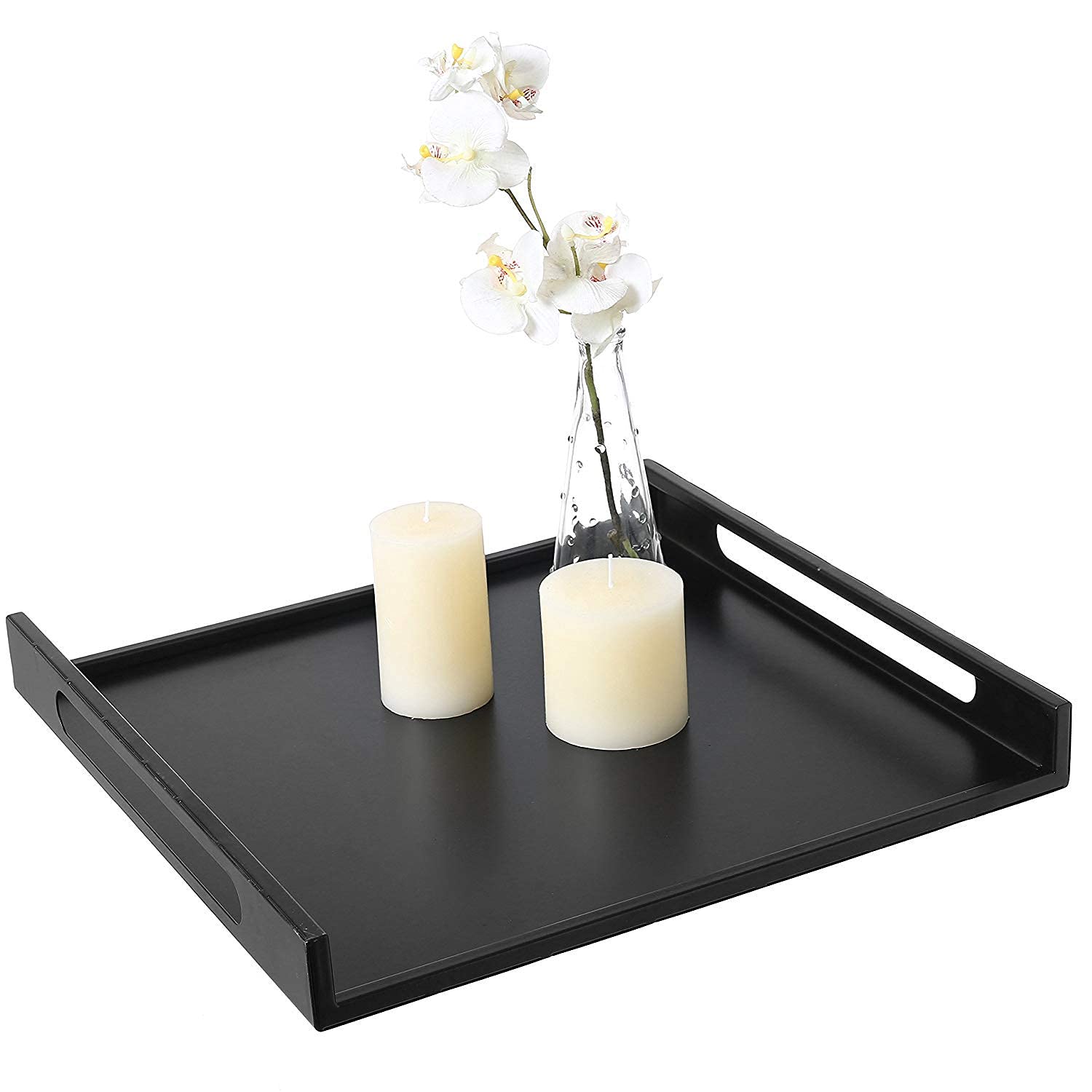 Indian Decor 50071 Large Modern Square Matte Black Metal Serving Tray With Curved Cutout Handles  16 X 16