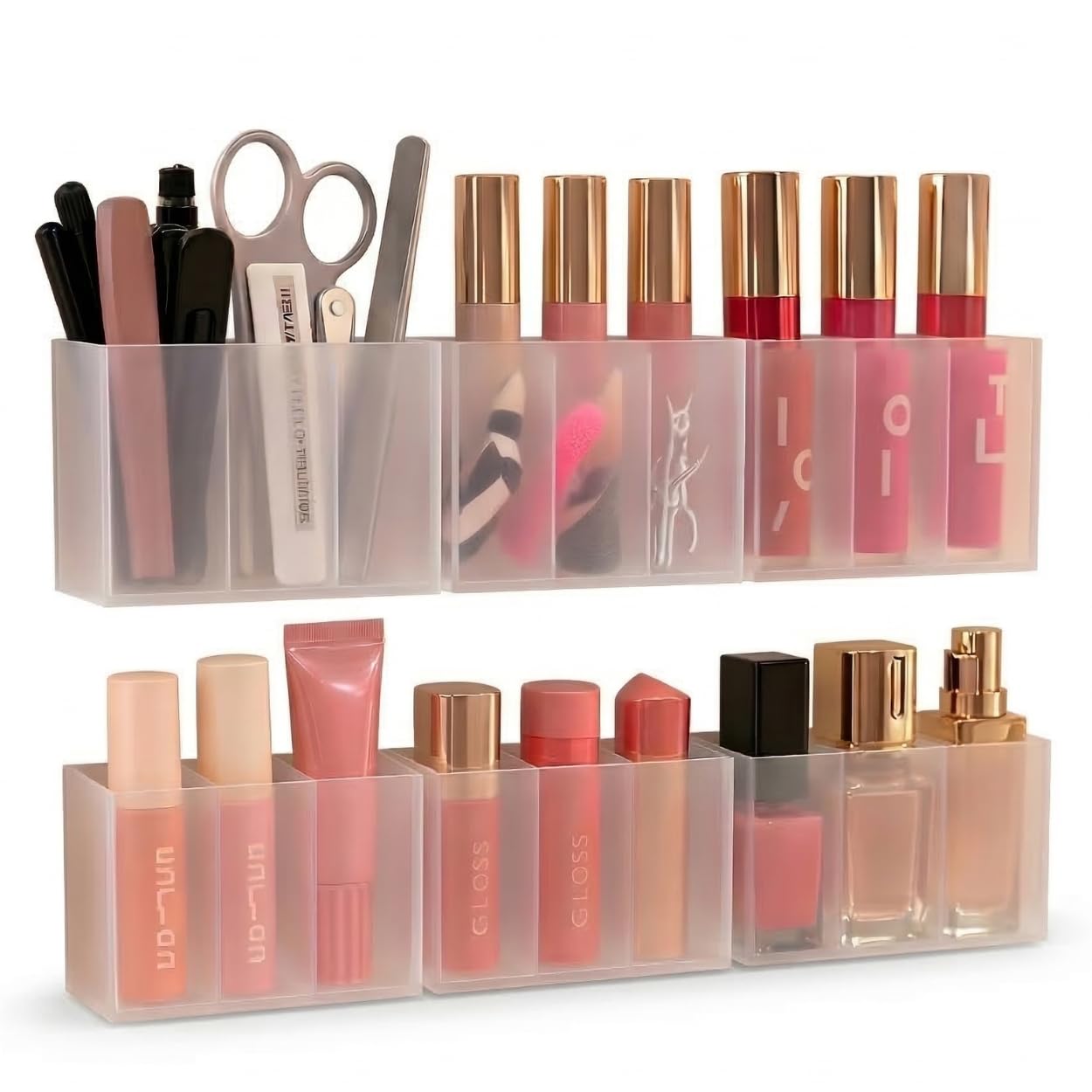 Satpurush ThreeGrid WallMounted Compartment Box, SelfAdhesive PunchFree Makeup Organisers, Dressing Table Organiser For Brus