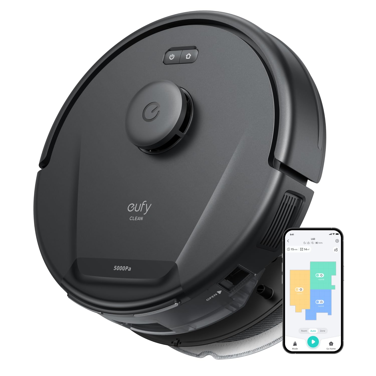 Eufy L60 Hybrid Robot Vacuum Cleaner With Mop, Ultra Strong 5,000 Pa Suction To Remove Hair, Dust, Ipath Laser Navigation, For D