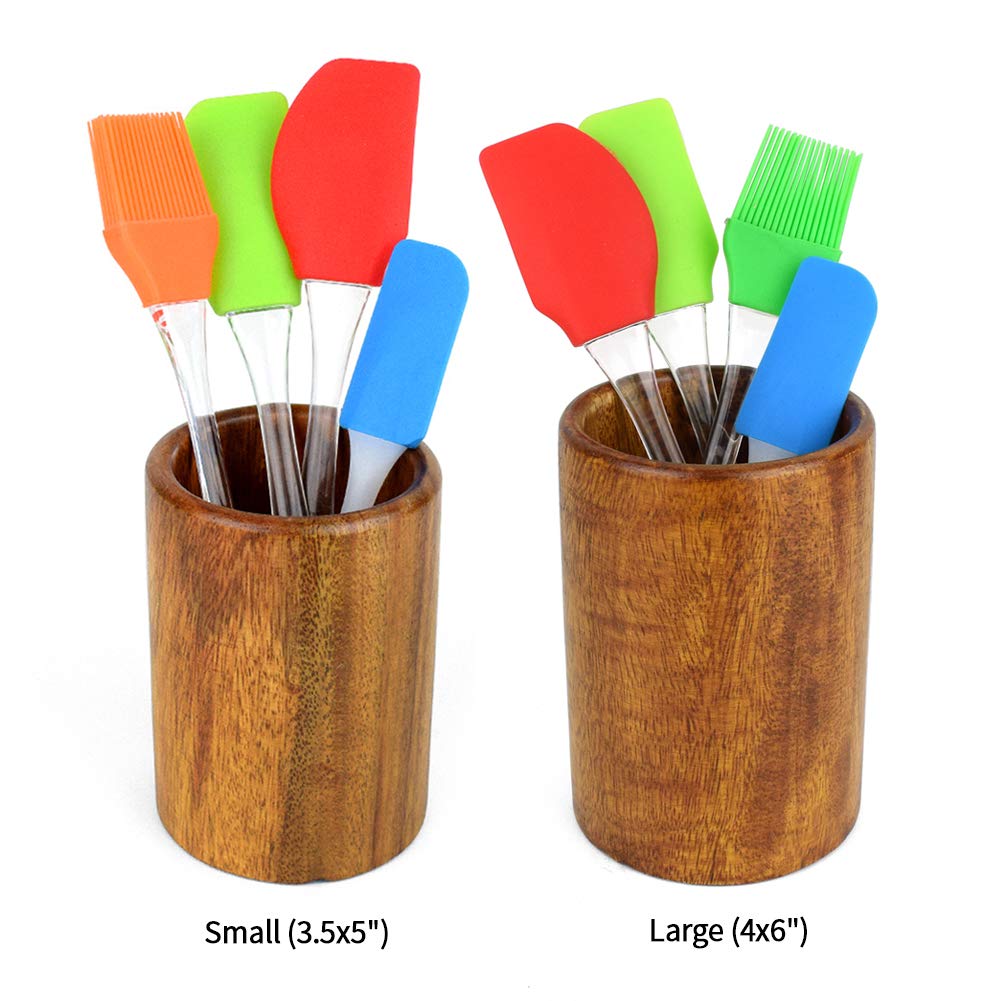 Upit Wooden Kitchen Countertop Tool Utensil Holder Crock For Spoons Spatula Straw Cutlery Accessories Utinsels Storage, 4'' X 6'