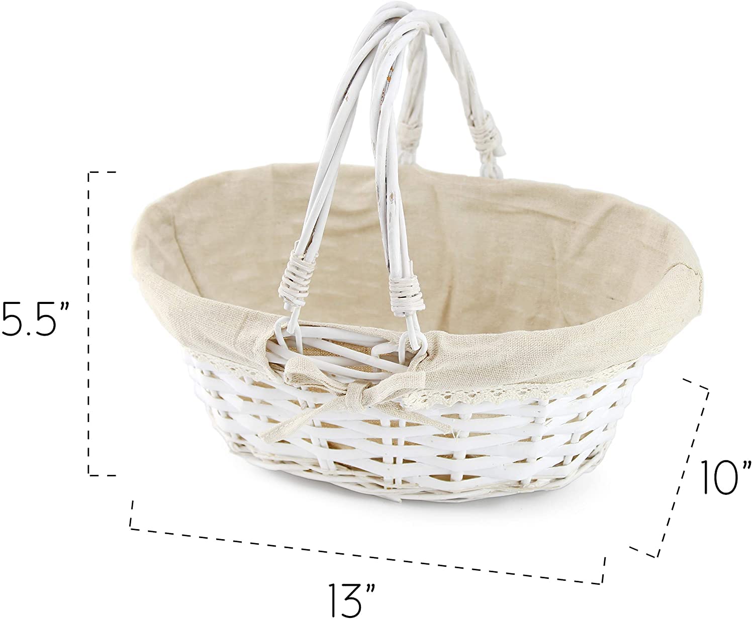 Cornucopia Wicker Baskets With Handles (2-Pack, White-Painted), For Easter, Picnics, Gifts, Home Decor And More, 13 X 10 X 6 Inc