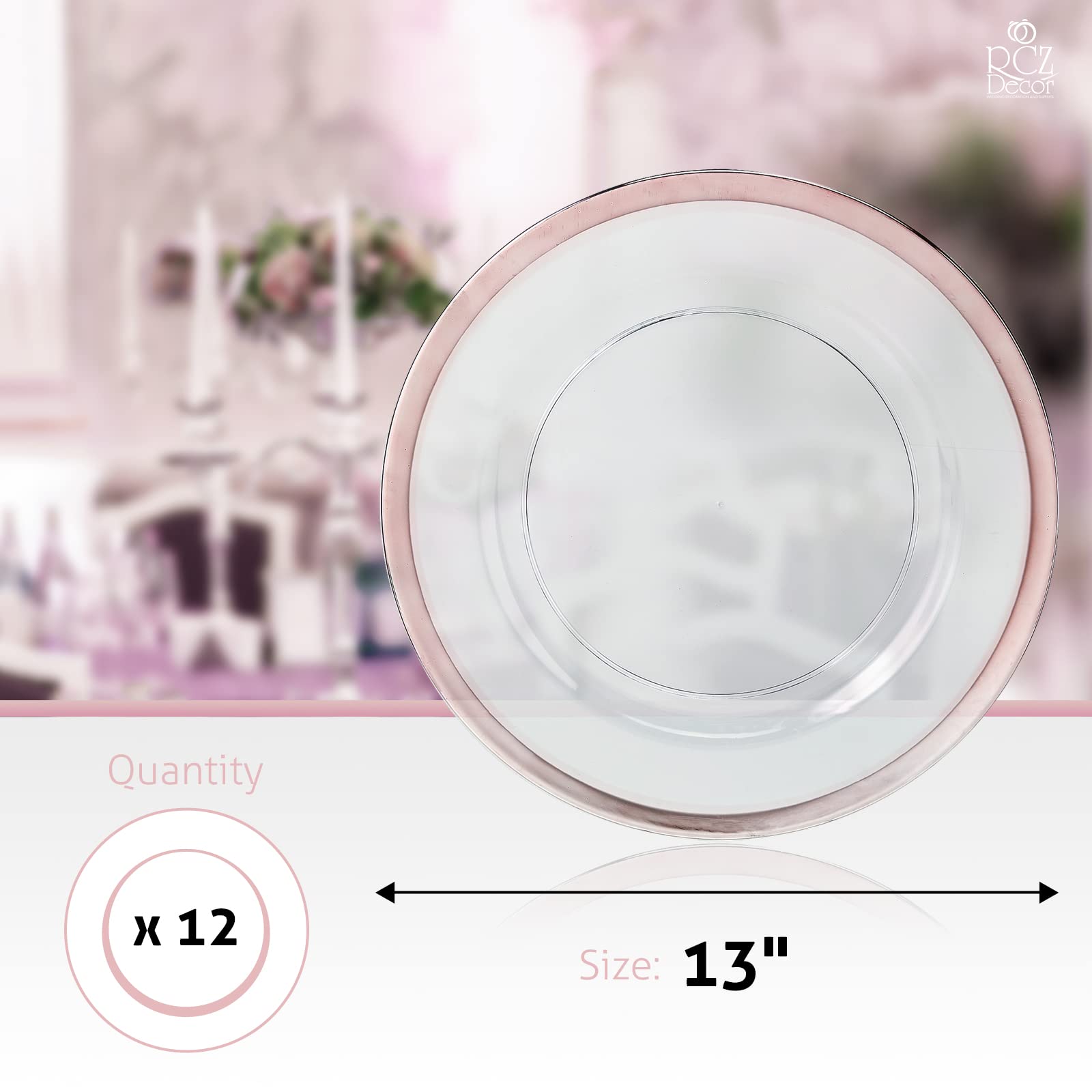 Rcz D  Cor Elegant Rose Gold Rimmed Wedding Charger Plates | 12 Pc - 13