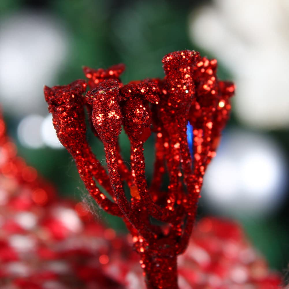 vctops 10 PCS Glitter Artificial Flower Christmas Tree Wreath DIY Ornaments 6.3 Inch Faux Flower for Xmas New Year Wedding Party