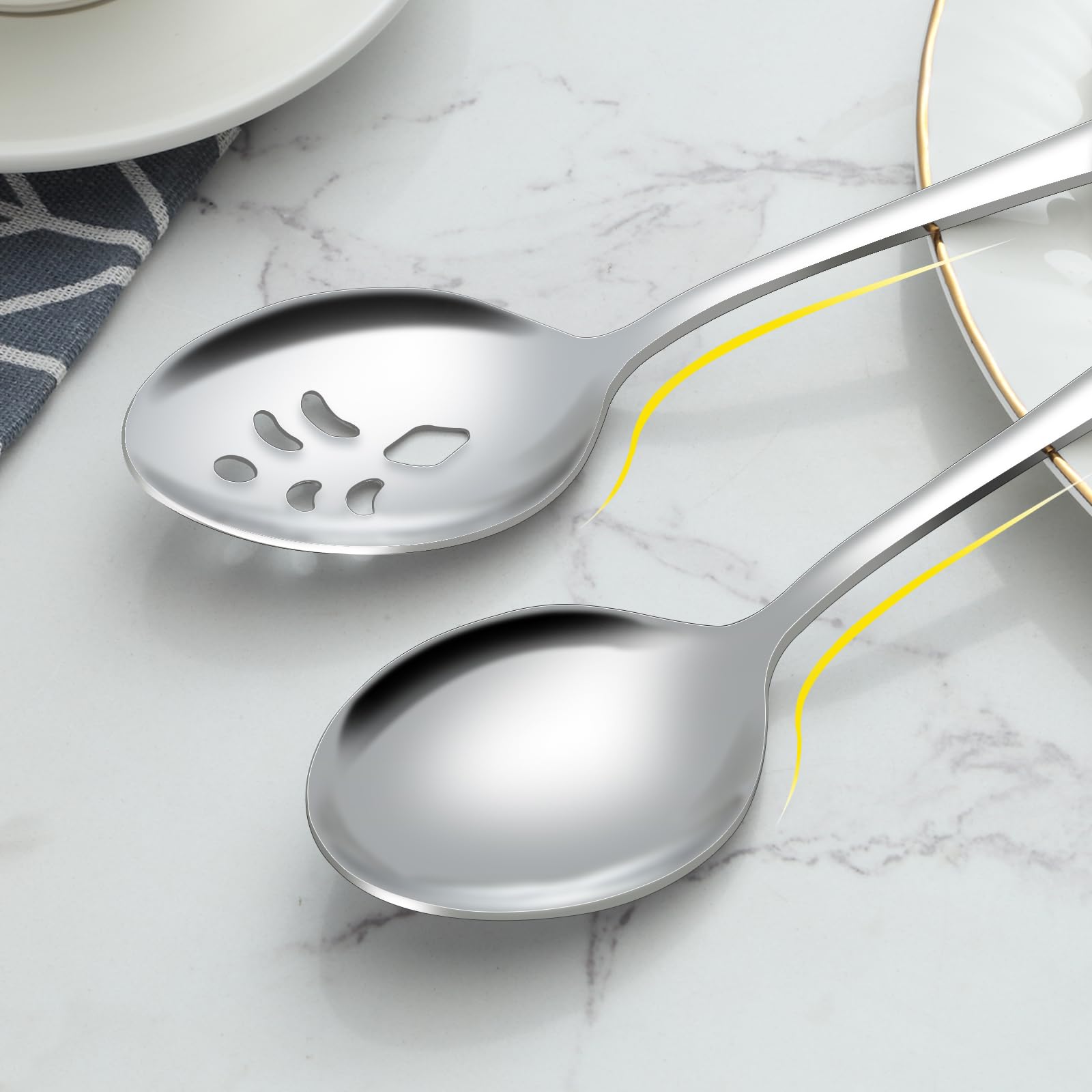 Bewos 12-Piece Serving Spoons Set, 6 Serving Spoons And 6 Slotted Spoons, 9.1-Inch Serving Utensils Set For Parties, Serving Spo