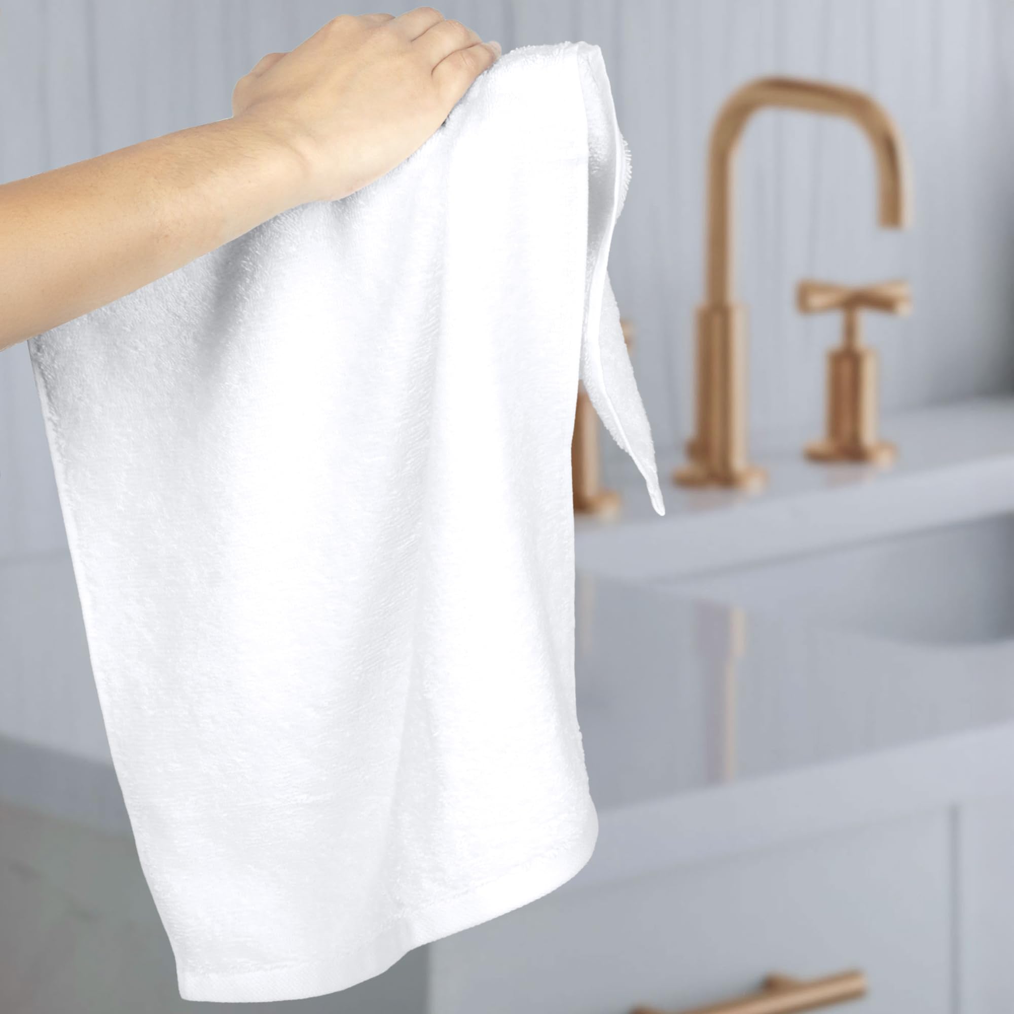 Amazon Basics Soft and Thick Cotton Hand Towels, 16 x 26 in, White, 24-Pack