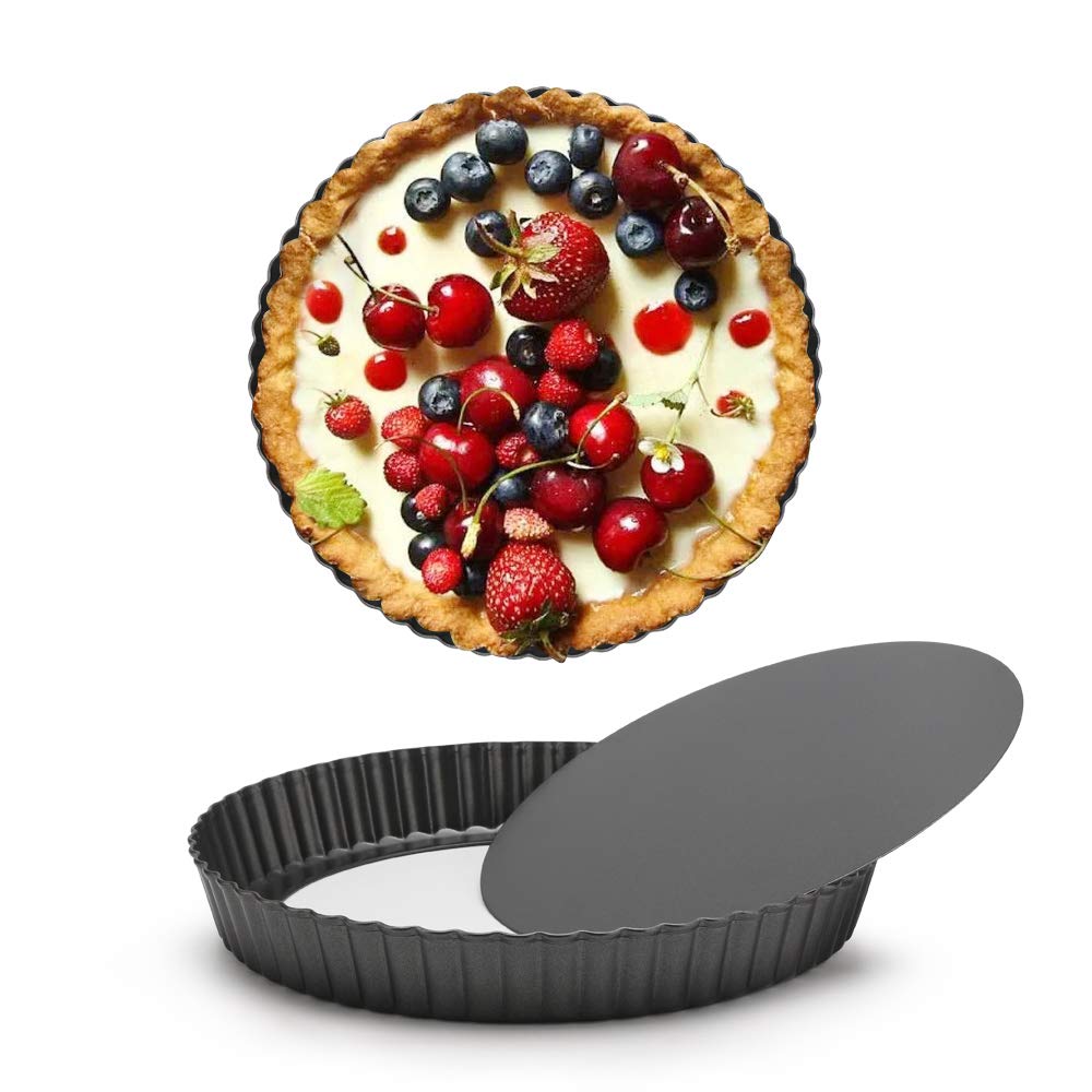 Beasea Mini Tart Pans For Baking, 2Pcs 8 Inch Tart Pan With Removable Bottom Small Non Stick Carbon Steel Quiche Pie Pans For Ov
