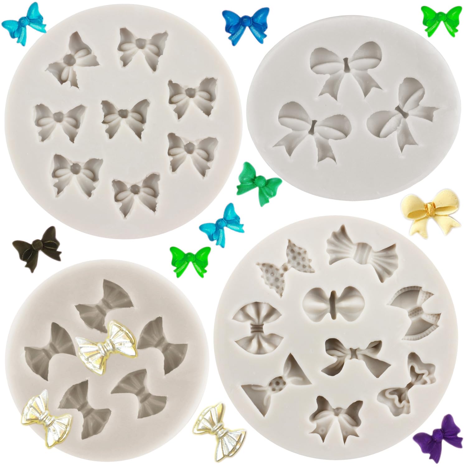 Sijiangmold Mini Bow Silicone Fondant Mold Bowknot Fondant Chocolate Candy Molds For Cake Decorating Cupcake Topper Candy Chocol