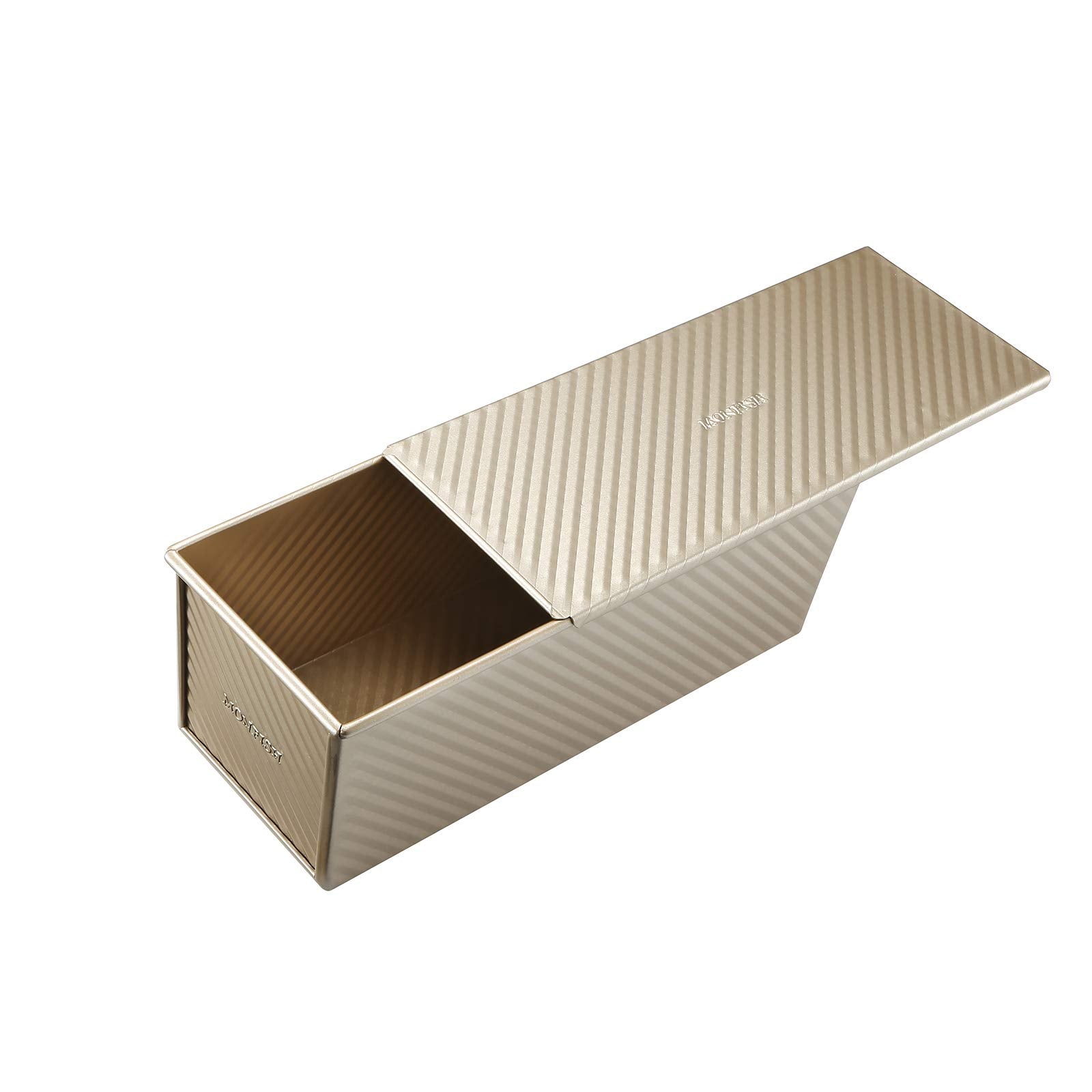 Pullman Loaf Pan W Cover Large Toast Mold Rectangle Loaf Pan W Lid 2.2Lb Dough Alluminumed Steel Champange Gold Non Stick Baking