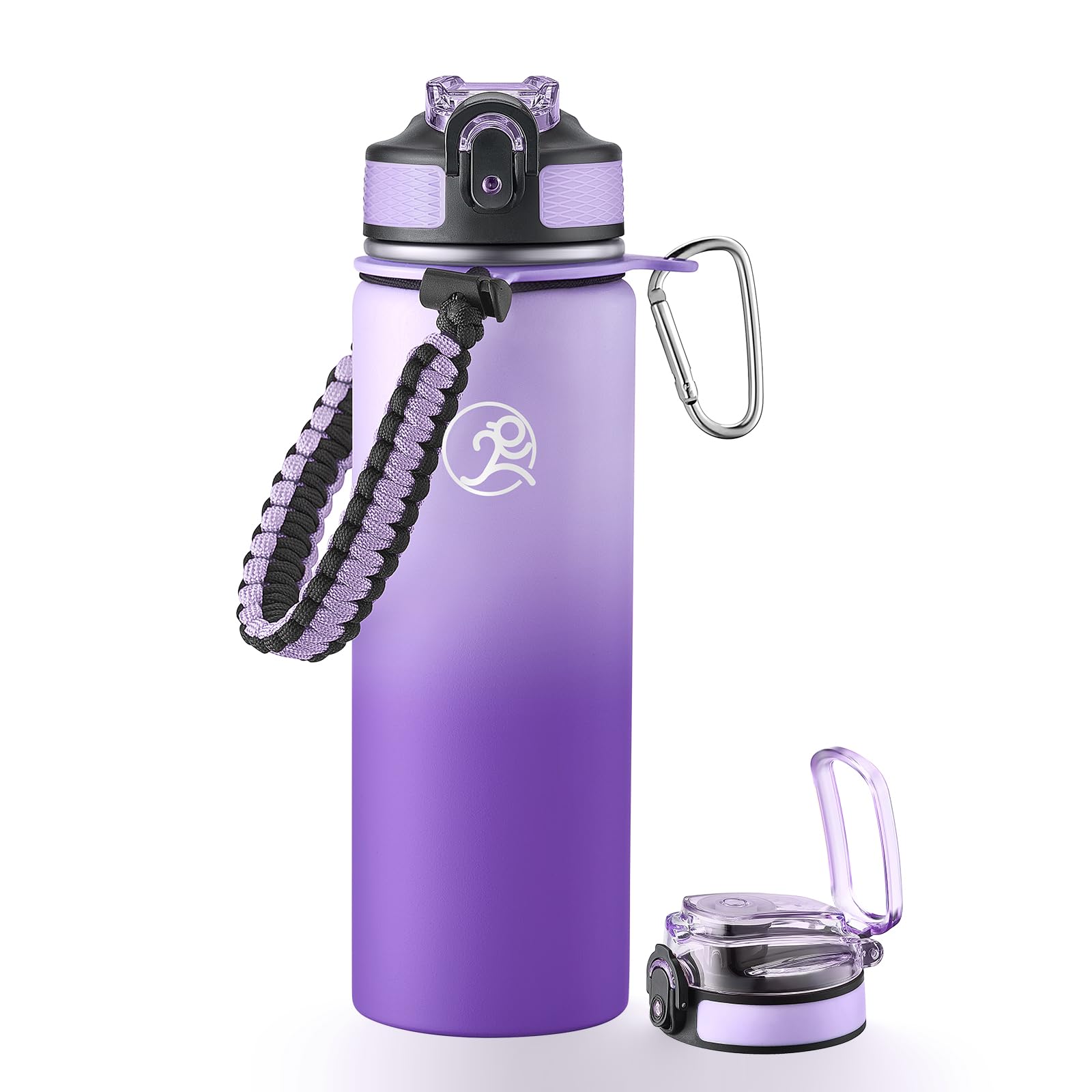 GOSWAG Insulated Sports Water Bottle, 24oz 2 Lids(with Straw/No Straw), Stainless Steel Water Bottles with Paracord Handle, Insu