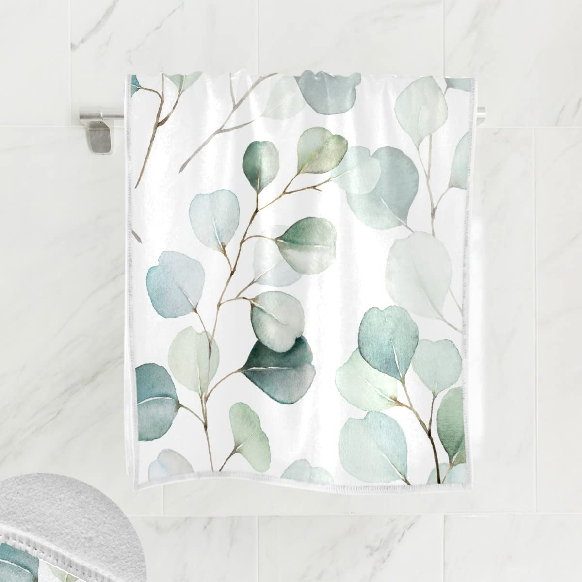 Wamika Green Leaves Hand Bath Towel Shower Towels Set Watercolor Herbs Women Kitchen Hanging Gym Fingertip Bathroom Shower Beach