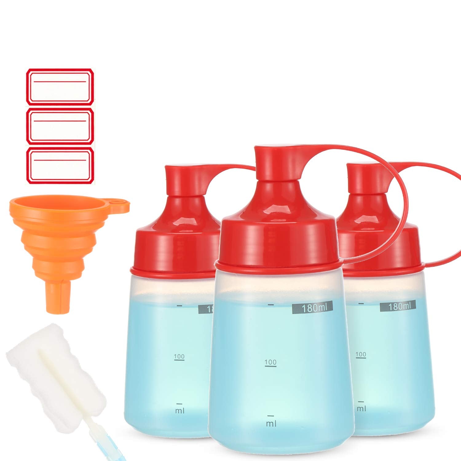 Ondiomn Condiment Squeeze Bottle Wide Mouth, 3 Pack 180Ml Clear Squeeze Bottles For Condiments, Paint, Ketchup, Mustard, Oil, Sa