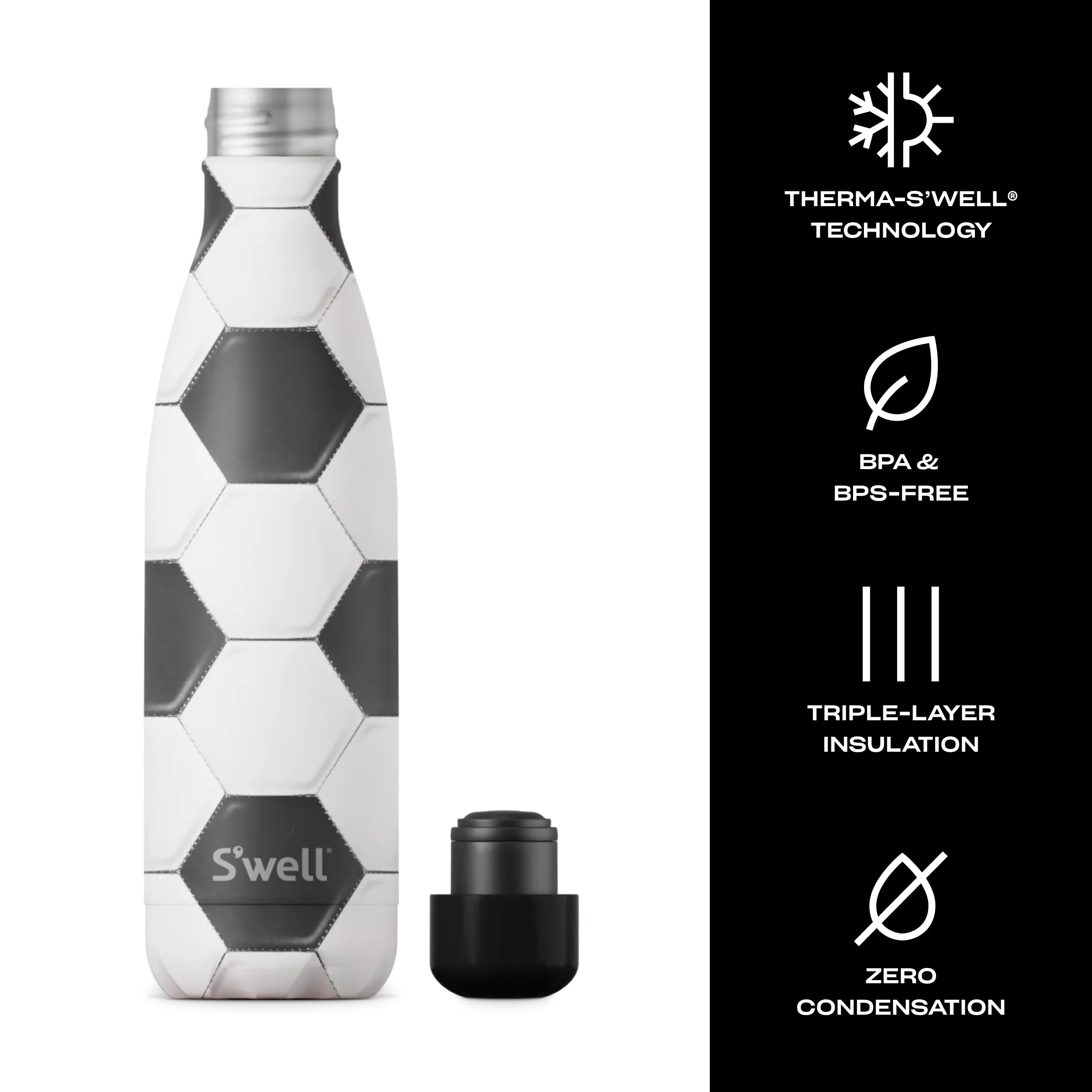 S'Well Stainless Steel Water Bottle, 17Oz, Goals, Triple Layered Vacuum Insulated Containers Keeps Drinks Cold For 36 Hours And