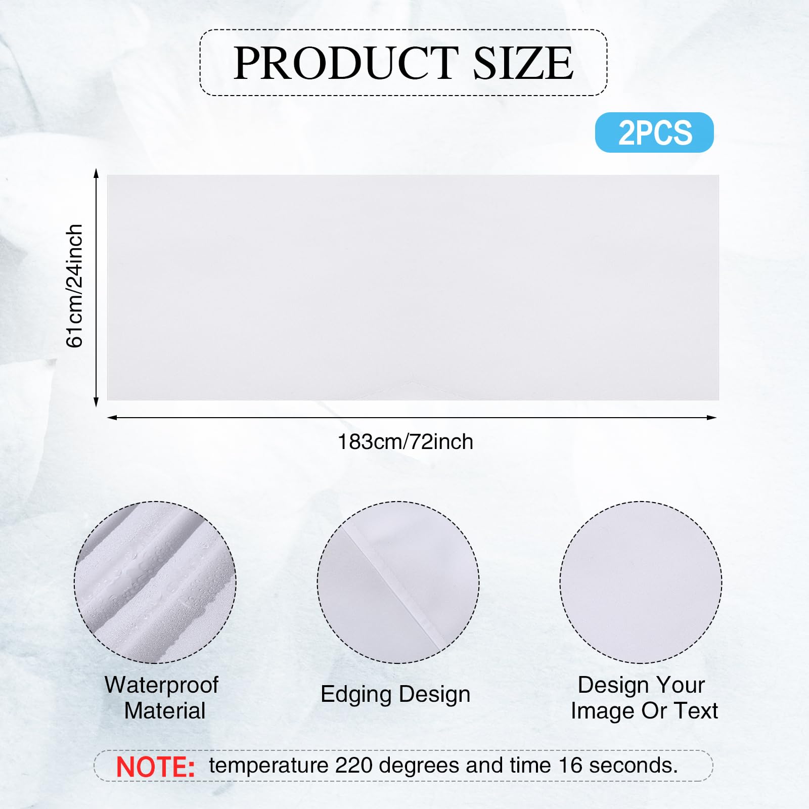 Breling 2 Pcs Sublimation Table Runner Heat Transfer 24 X 72 Inch Table Cover Waterproof White Table Runner Machine Washable Twi