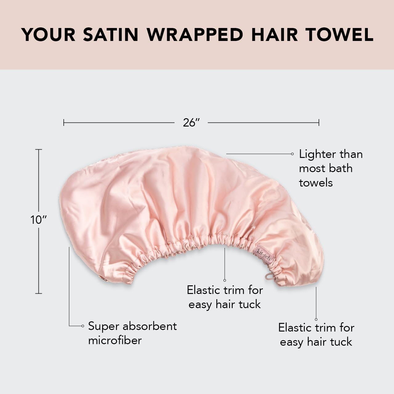 Kitsch Satin Wrapped Microfiber Hair Towel Wrap for Women - Quick Dry Towel | Microfiber Towel for Hair | Hair Drying Towel Wrap