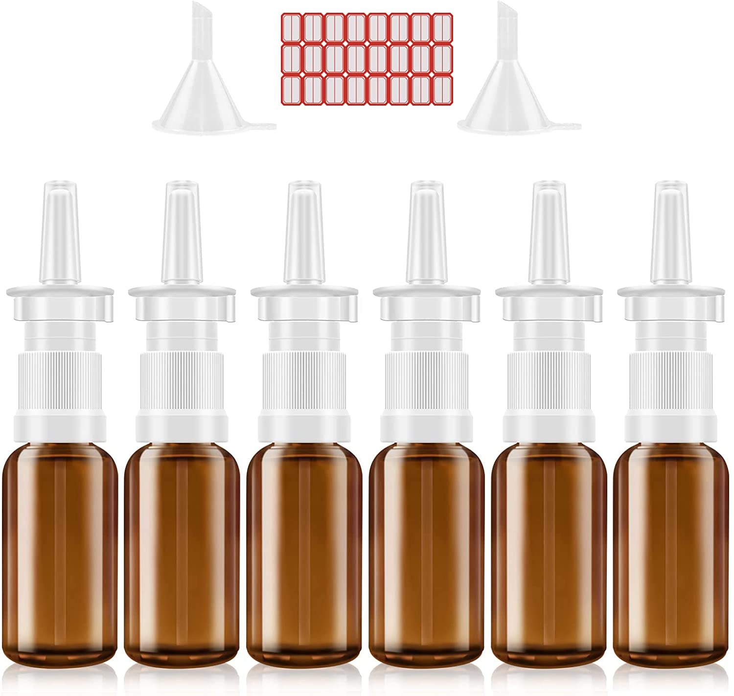 Nasal Spray Bottle, 6 Pcs 30Ml/1Oz Glass Amber Refillable Fine Mist Sprayers Atomizers, Small Empty Nasal Sprayer With Funnels A