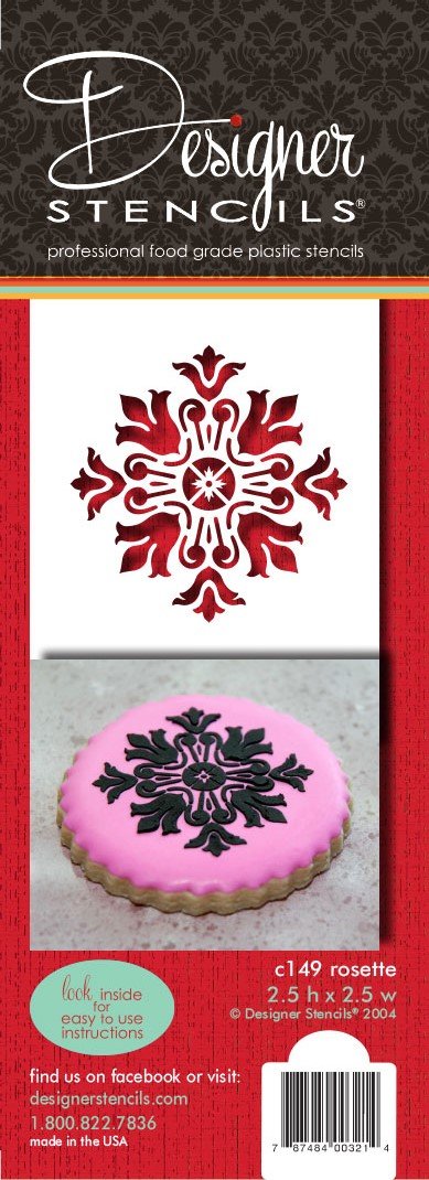 Designer Stencils Single Rosette Medallion Cake Stencil, Beige/Semi-Transparent