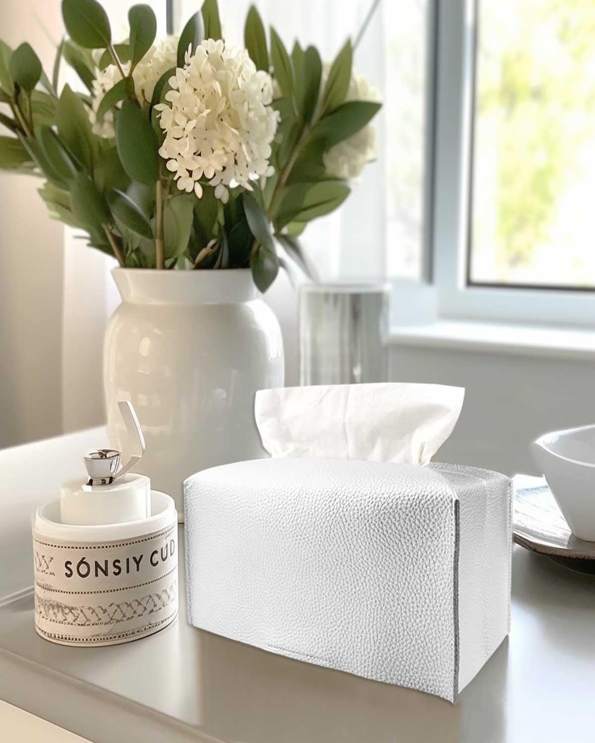 Silver Tissue Box Cover Rectangular - Plus Size Large Tissue Box Cover Rectangle [Jesmini] Faux Leather Tissue Box Holder Long F