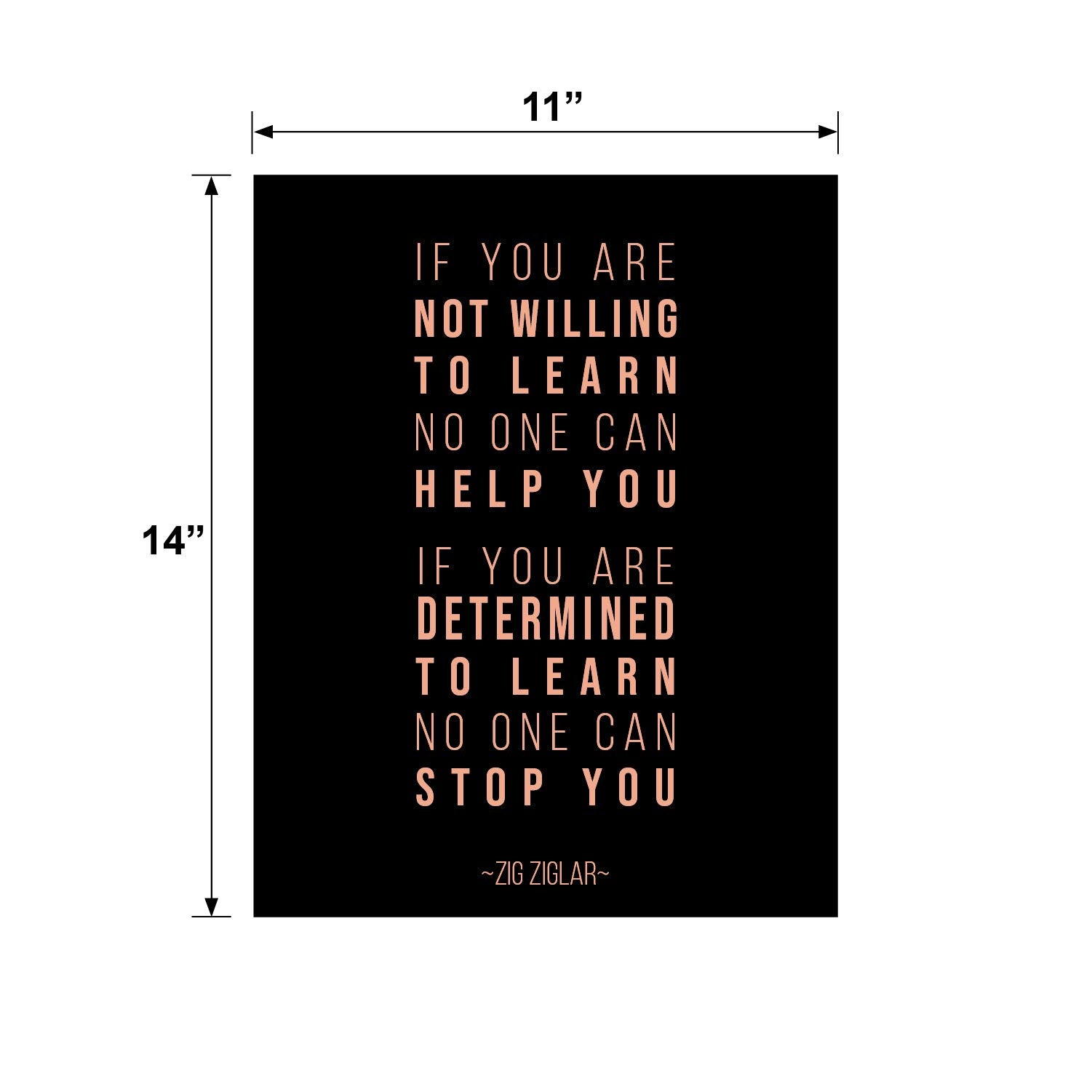 Zig Ziglar Determined To Learn Motivational Wall Art Poster 11''X14'' Inches Inspirational Quote Ready To Be Framed, Library, Do