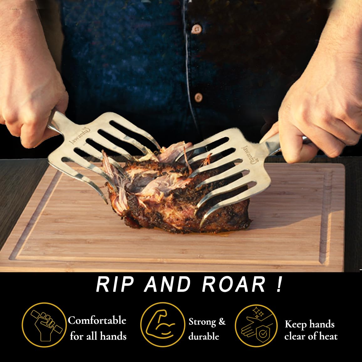 Jawanfu Meat Shredder Claws, Stainless Steel Bear Claws For Shredding Meat, Bbq Forks For Handling, Lifting Pork, Chicken, Metal