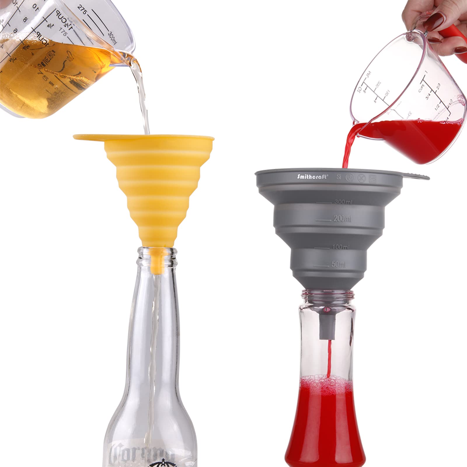 Smithcraft Funnel Set 4, Silicone Funnels For Kitchen, Collapsible Funnels For Water Bottle, Liquid Transfer Funnels With Narrow