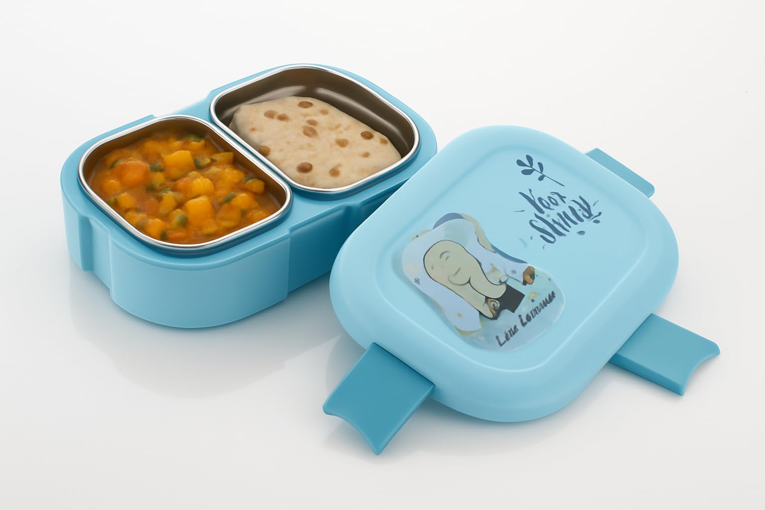 Kitch Kart Kids Insulated Stainless Steel Lunch Box | 2 Compartments Bento Tiffin Box | Bpa-Free Plastic Outer Case | Leak-Resis