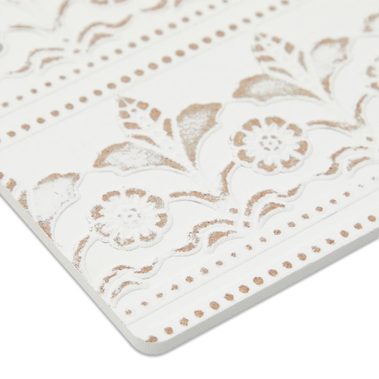 Set of 6 White Wooden Coasters with Holder for Drinks  Coffee Table  and Floral Farmhouse Decor (3.8 Inches)