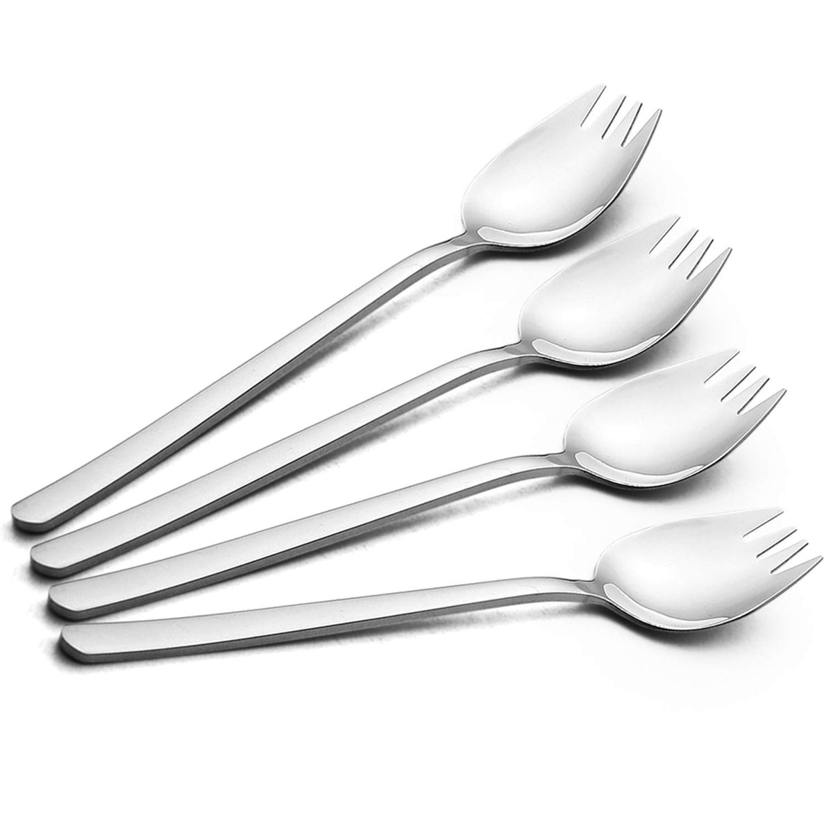 Yfwood Sporks, 4-Pack 18/10 Stainless Steel Sporks 7.4Inches Long Handle Dessert Spoons Ice Cream Spoons Salad Forks Flatware Se