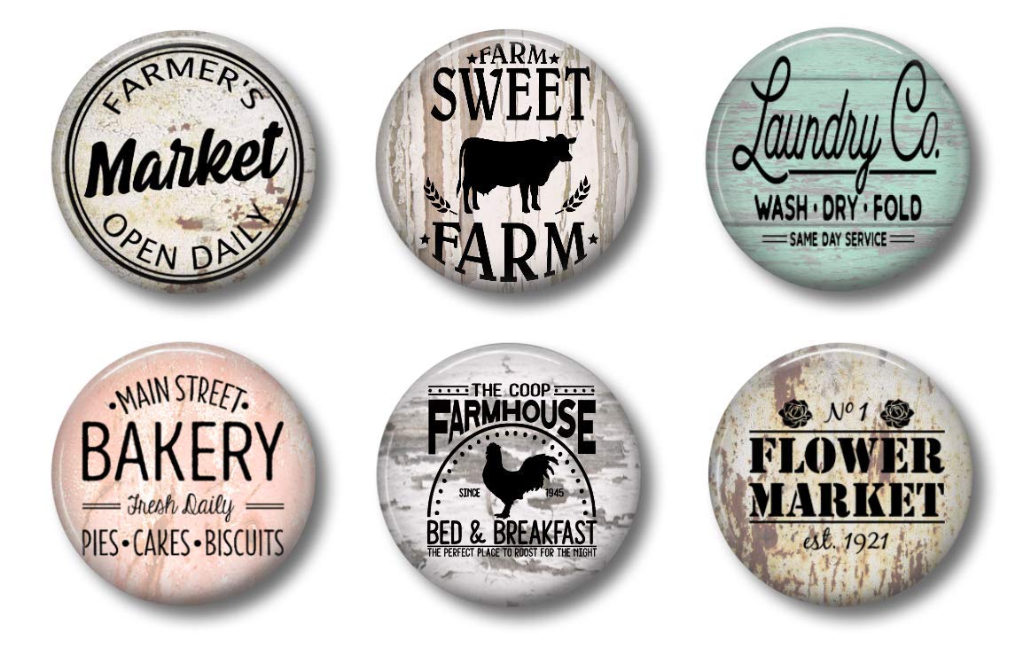 FARMHOUSE MAGNETS - Set of 6 - Fridge Magnets - Cute Whiteboard Magnets For Home School or Office (Farmhouse Set 1)