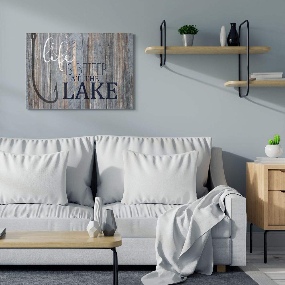 Stupell Industries Life Better Lake Quote Fish Lakehouse Cabin Nautical Phrase,30 X 40, Gallery Wrapped Canvas