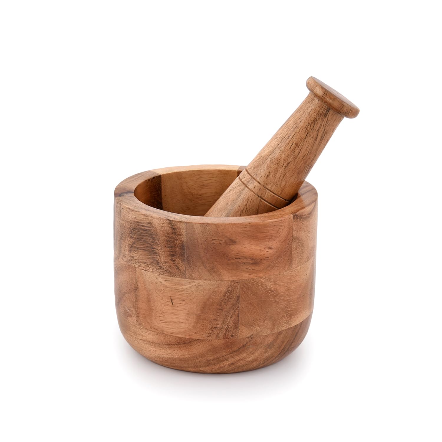 Samhita Handmade Acacia Wood Mortar And Pestle Perfect For Grinder For Herbs, Garlic, Walnut Spices & Kitchen Essentials Usage