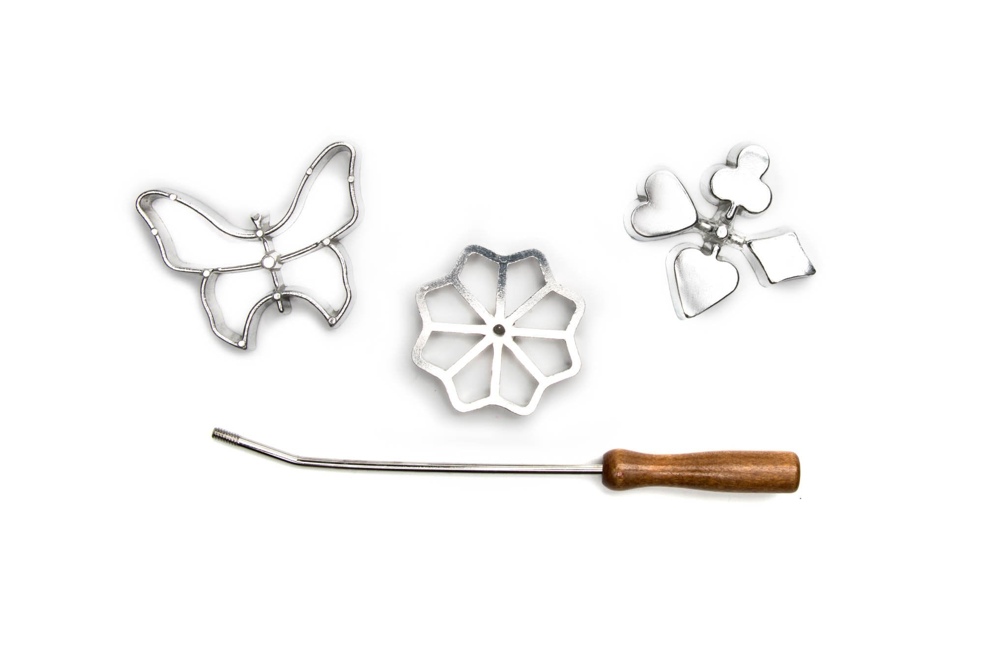 Fox Run Rosette Iron Set, 4 Piece Cast-Aluminum Baking Tools, Metallic Finish, Model 4512