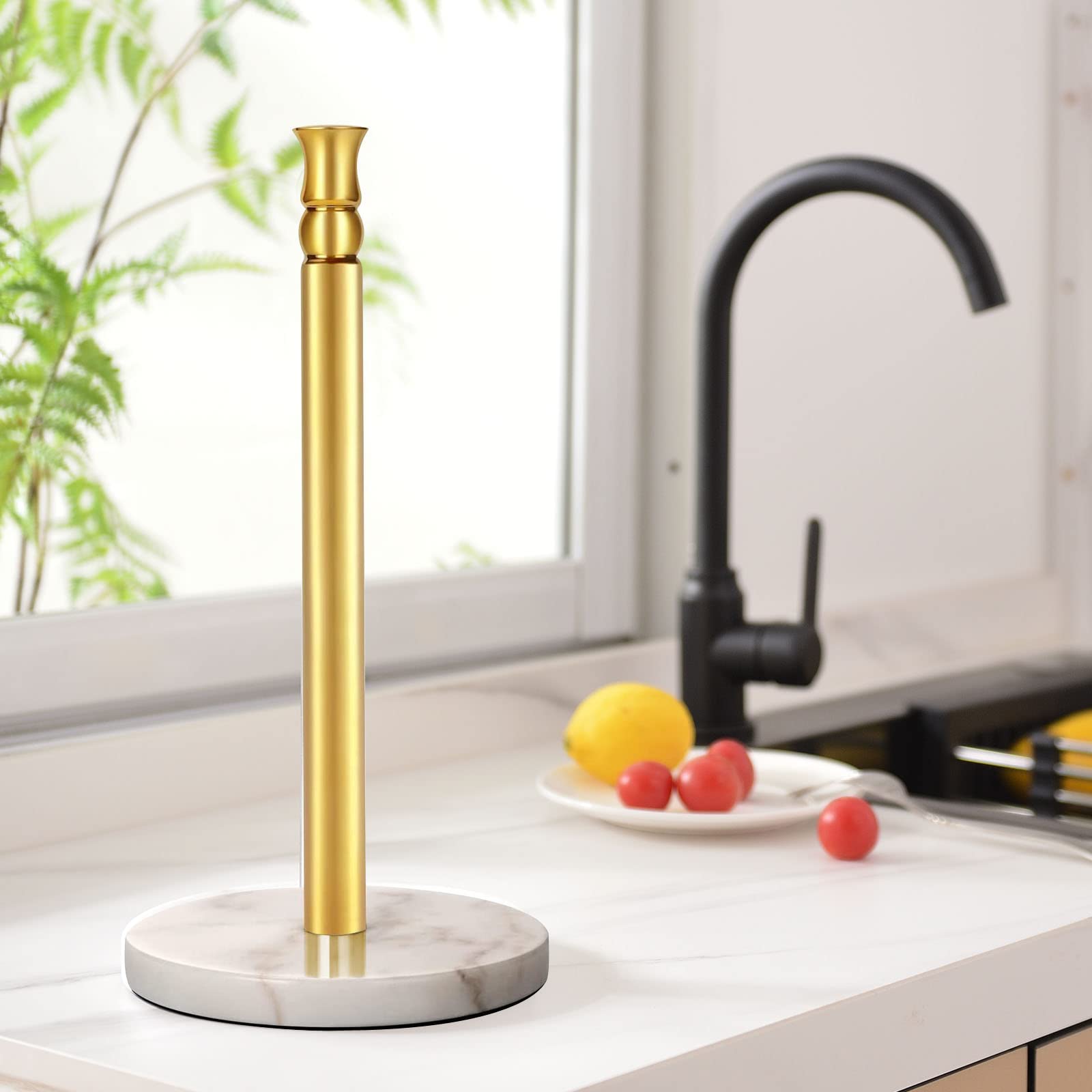 Siwil Paper Towel Holder Stand, One-Handed Ripping Paper Towel Roll Holder Countertop, Heavy Marble Base, Not Tip Over - (Marble