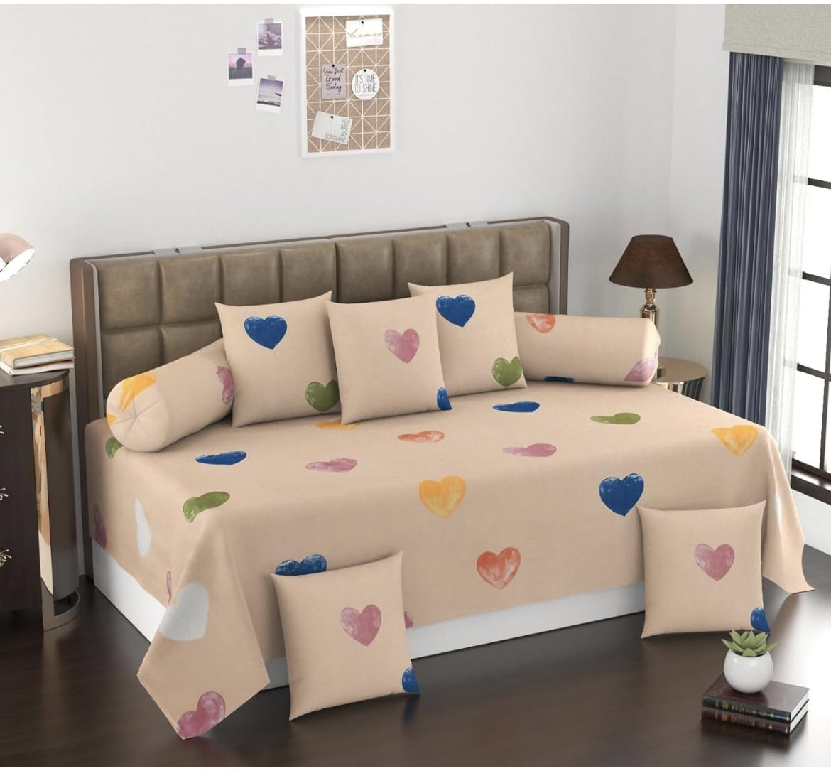 Diwan Set Cotton Blend 8 Pc | Deewan Printed Bedsheet Sets For Living Room (Set Of 8 Pc, 1Bed Sheet 60X90Inch | 2Bolster Cover