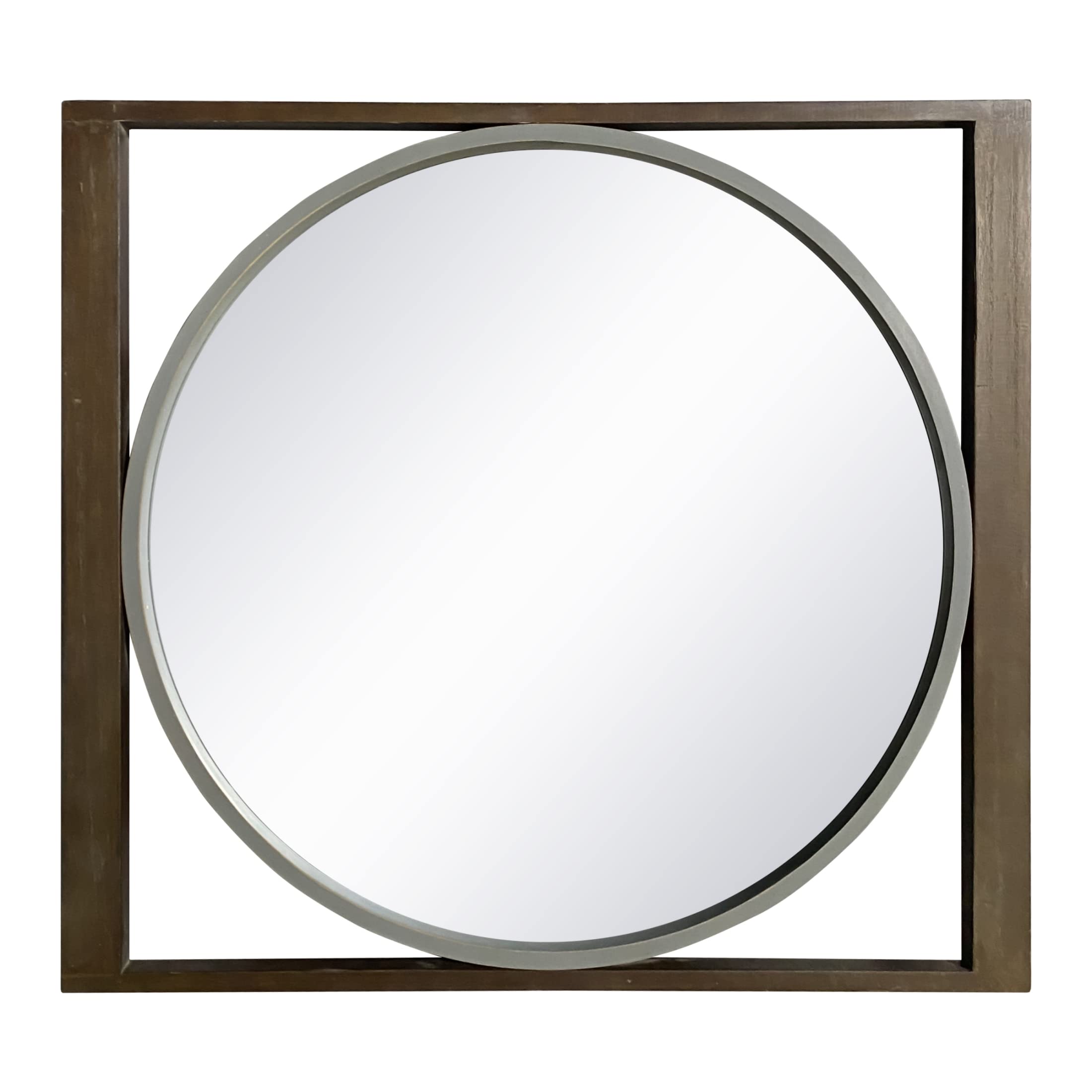 The Urban Port Rectangular Beveled Wall Mirror with Round Inner Frame