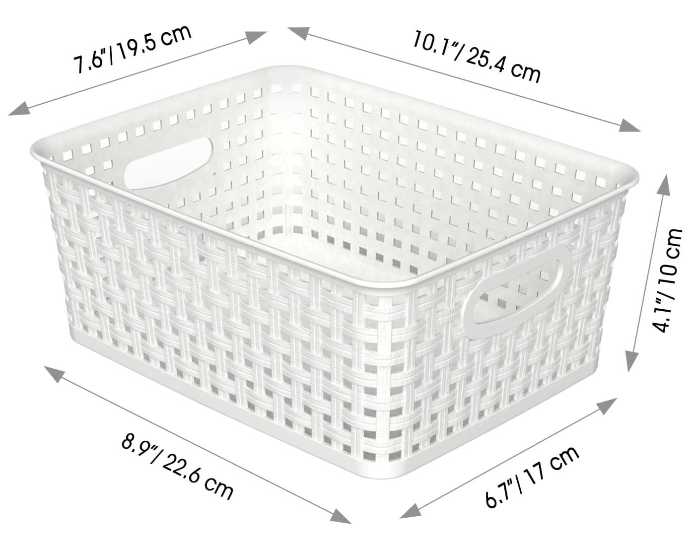 Woven Plastic Storage Baskets, 6 Pack White Weave Bins Organizer, 10.1'' X 7.55'' X 4.1''