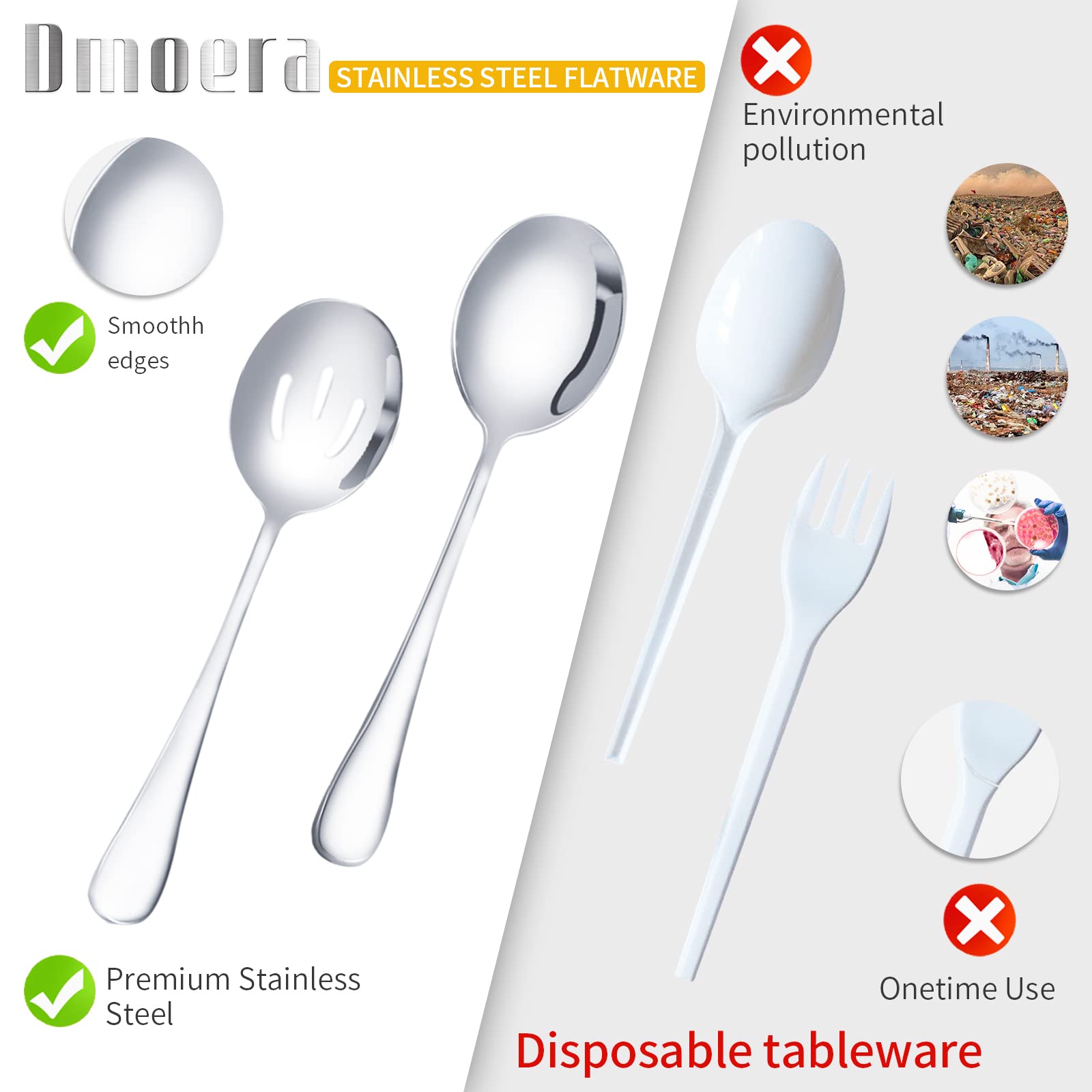 8 Pieces Stainless Steel Flatware Serving Utensils, Include 2 Serving Spoons, 2 Slotted Spoons, 2 Tongs And 2 Forks For Party Bu
