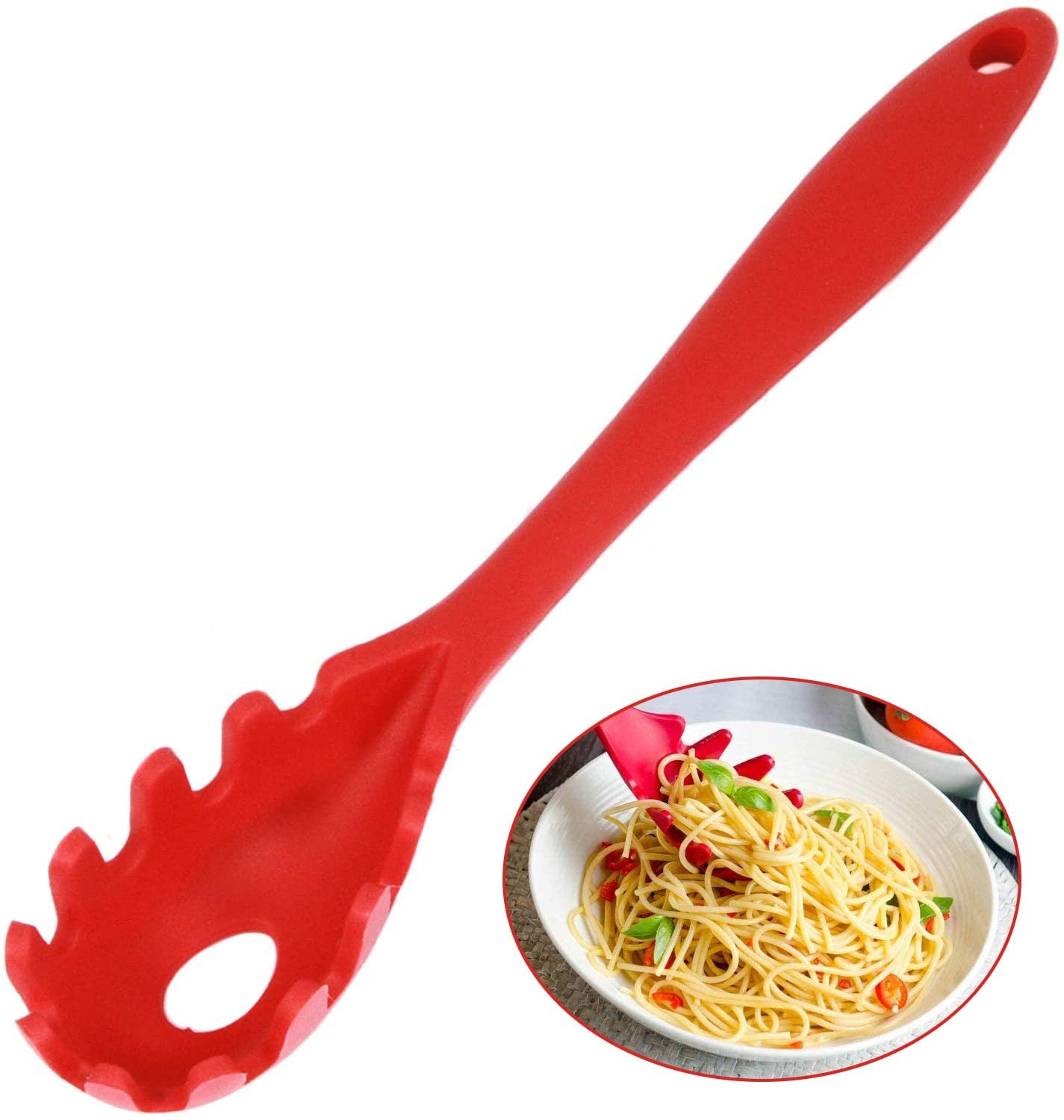 Silicone Pasta Fork,11Inch Spaghetti Spoon Pasta Fork,High Heat Resistant To 480F, Hygienic One Piece Design, Spaghetti Strainer