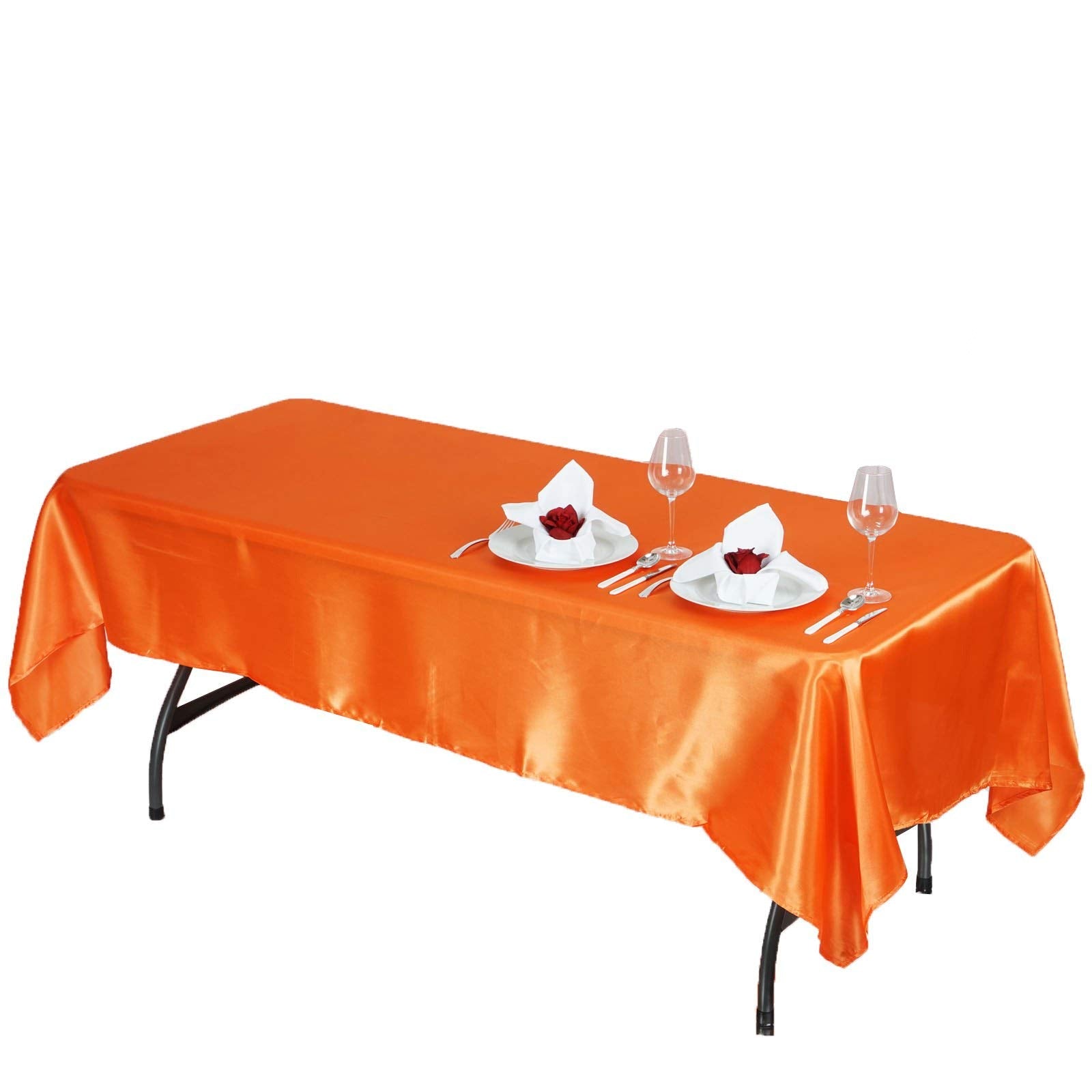 Balsacircle 60X102 Inch Orange Satin Rectangle Tablecloth Table Cover Linens For Wedding Table Cloth Party Reception Events Kitc