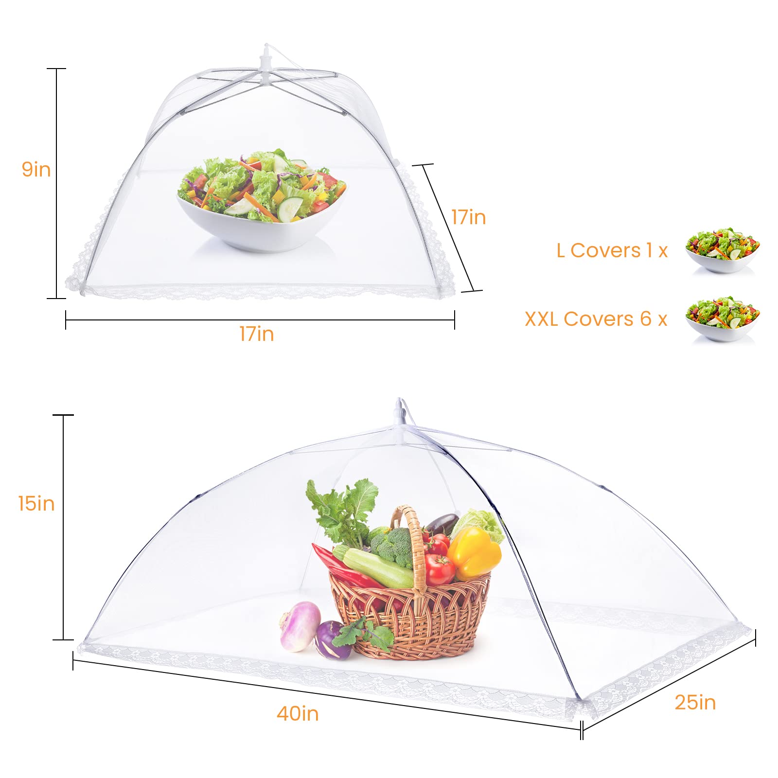 HOMKULA Food Covers for Outside - 2 Extra Large (40 x 25 in) & 6 Large (17 x 17 in) Food Tents/Food Covers for Outdoors Mesh Scr