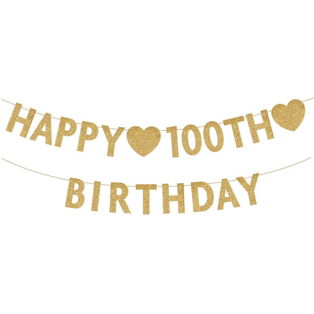 Gold Happy 100Th Birthday Banner, Glitter 100 Years Old Woman Or Man Party Decorations, Supplies