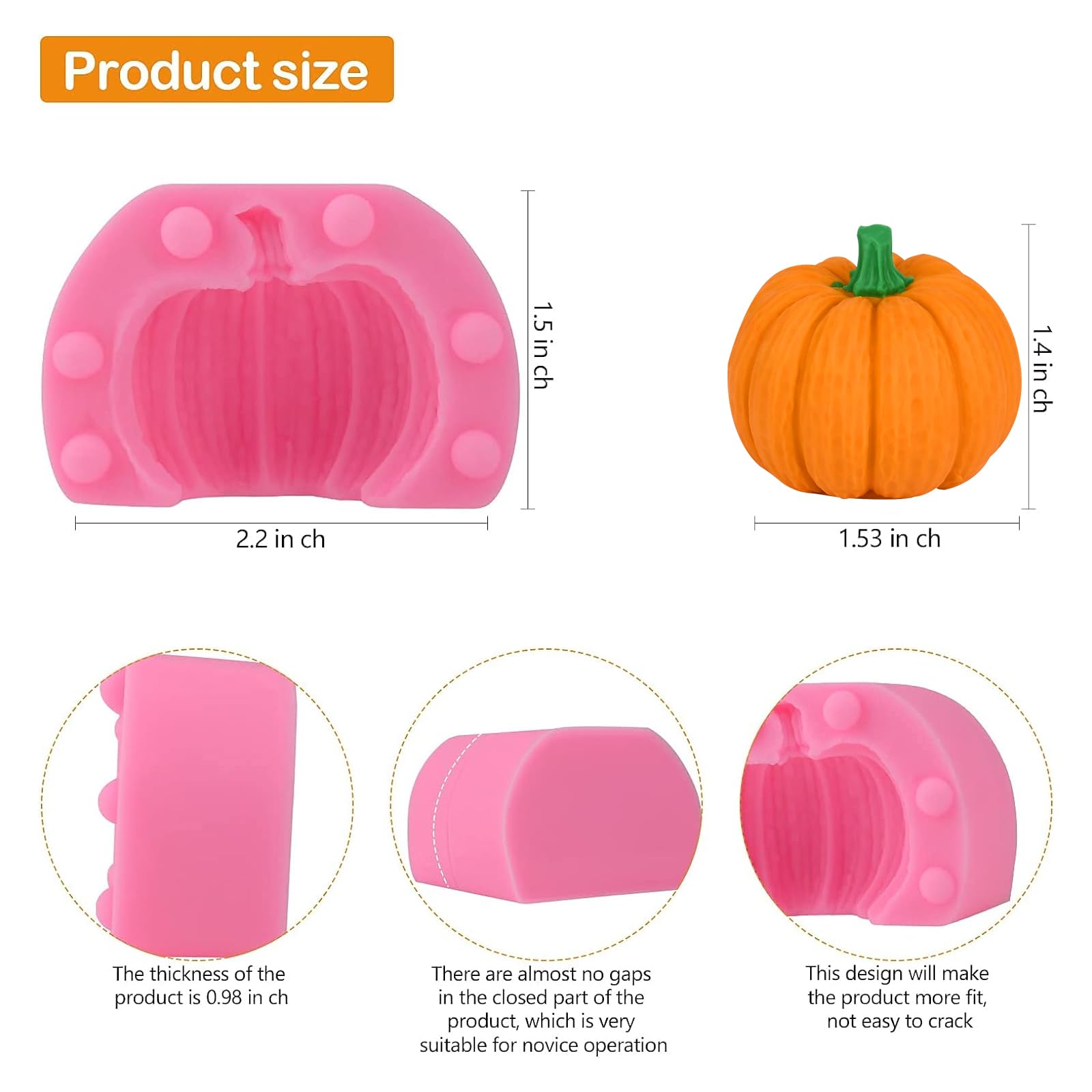 Actvty 3D Pumpkin Silicone Molds, 6 Pcs Half a Pumpkin Chocolate Candy Fondant Mold for Halloween Thanksgiving Fall Baking, Cake