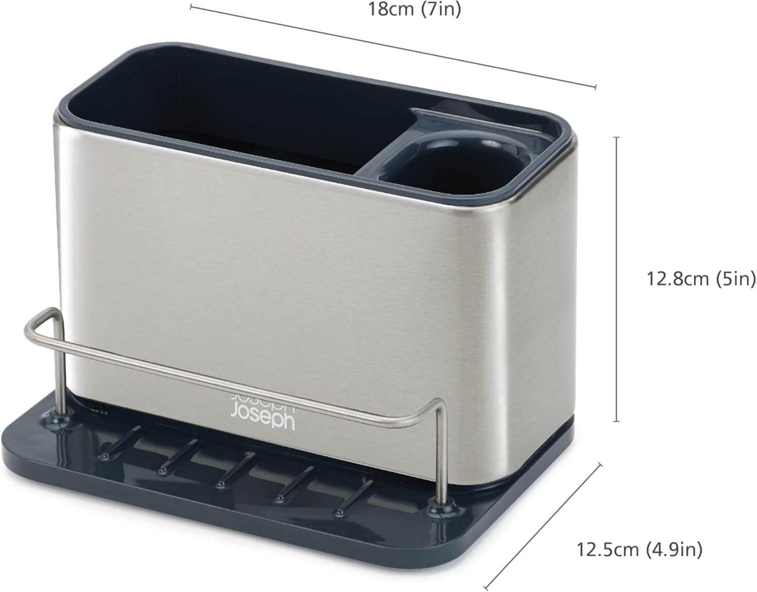 Joseph Joseph 85112 Surface Sink Caddy Stainless Steel Sponge Holder Organizer Tidy Drains Water for Kitchen  Large  Grey