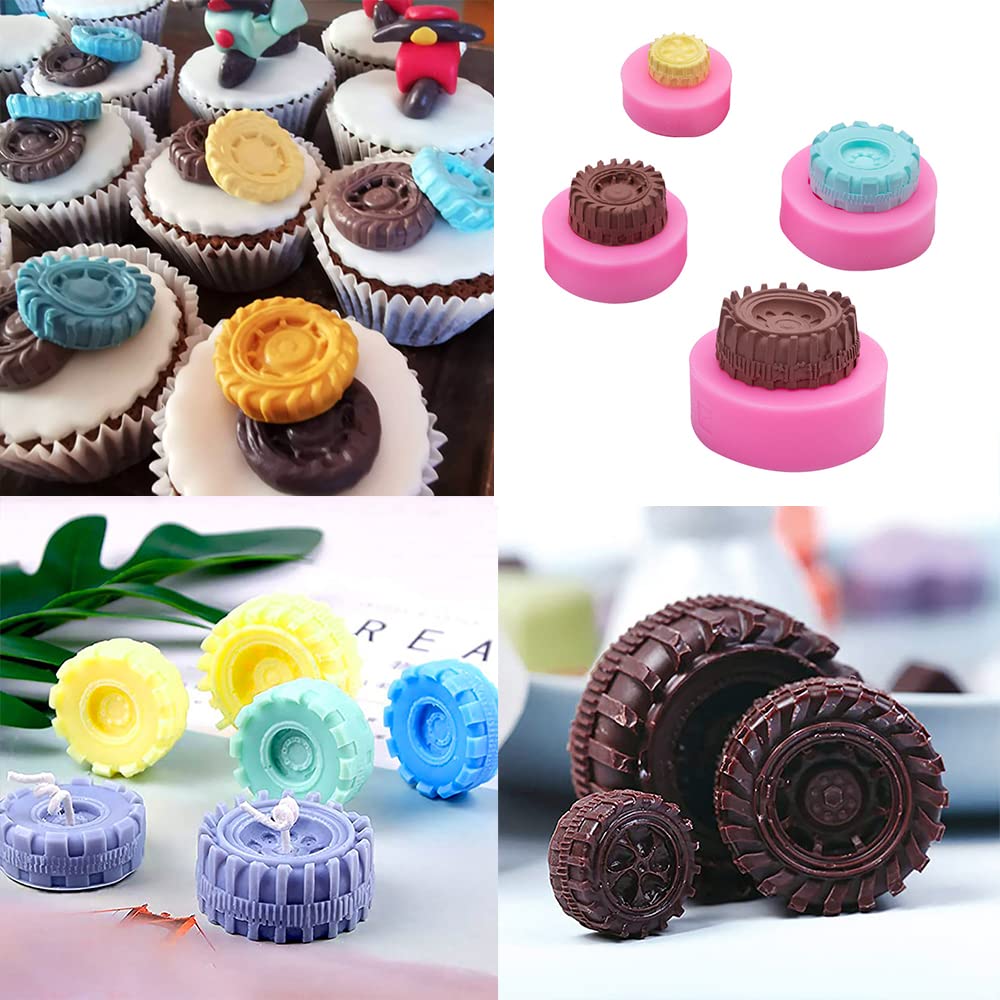 Set Of 5 Different Tire Wheel Carton Car Shape Boy Toy Silicone Molds For Diy Fondant Candy Making Chocolate Mold Desserts Ice C